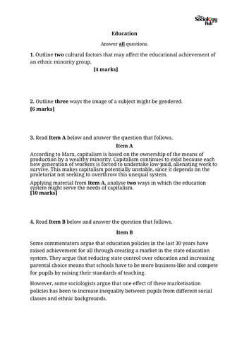 AQA A-level Sociology Education: Unit Assessment (FREE)