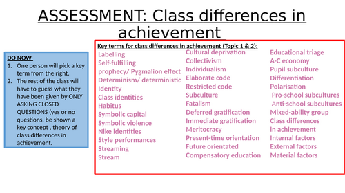 AQA A-level Sociology: Education – Social class diff Assessment and ...