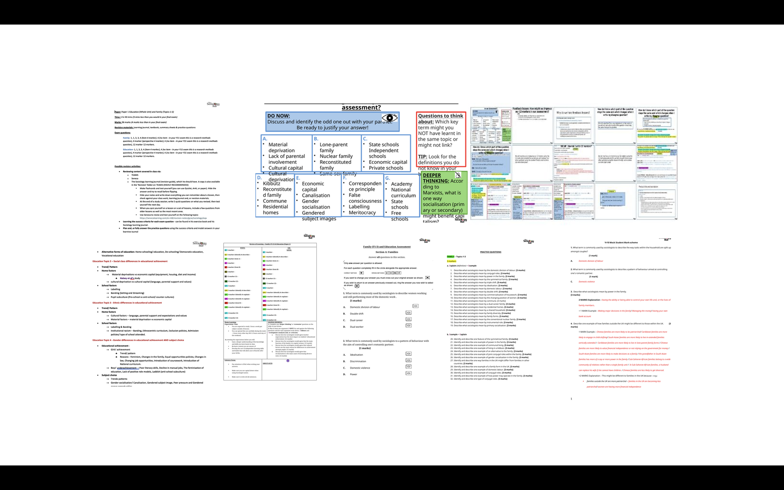 AQA GCSE Sociology Assessment, Prep & Mark-scheme - Education Unit & Family (T1-3) (SAVE 24%)