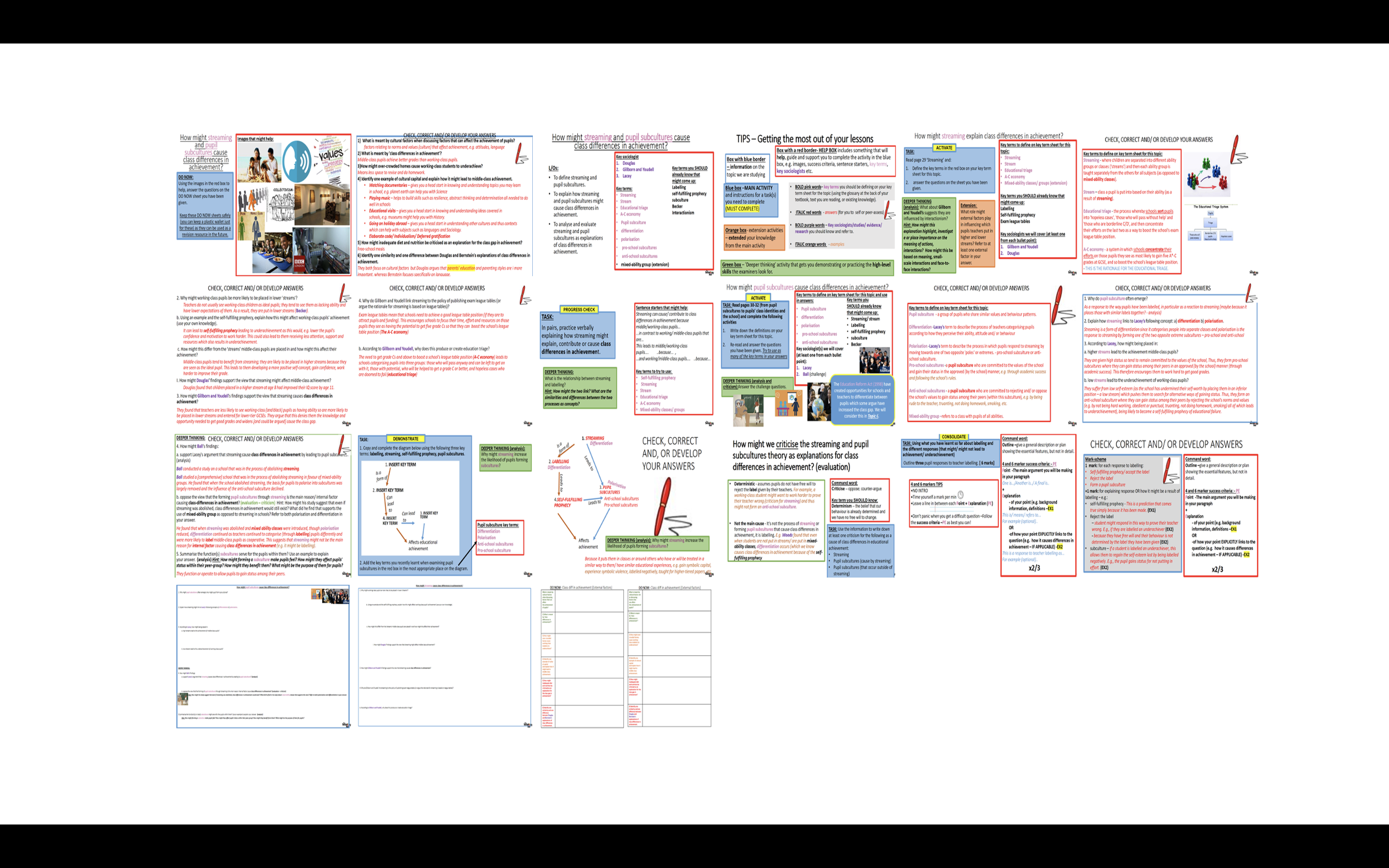 AQA A-level Sociology: Education Topic 2 Class differences in achievement (internal factors) - Streaming and pupil subcultures
