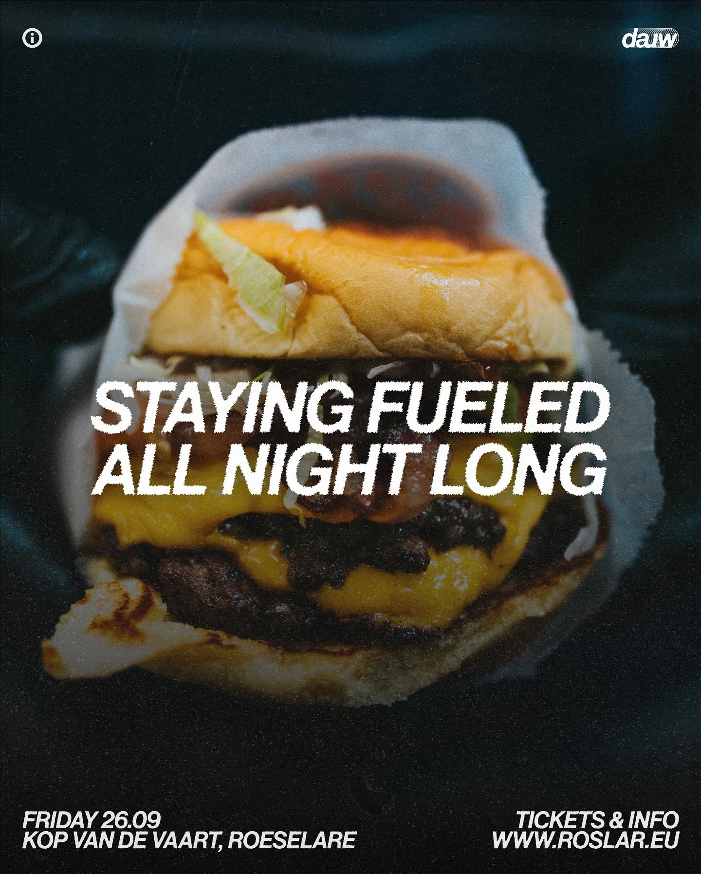 Hungry for Dauw? We got ya! ☈

🍔 @snacksrsl 
🍜 @the_noodle_bar_roeselare 

Last chance. Link in bio.

&rarr; Get tickets: www.roslar.eu (link in bio) &rarr; This Friday, 26 September, 17:00&ndash;01:00 &rarr; Line-up:&nbsp;@vaemilija,&nbsp;@mirage_