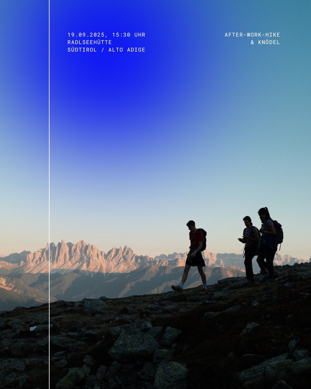 Bildschirme aus, Stiefel an. 
Nach der Arbeit tauschten wir digital gegen Dolomiten - eine Abendwanderung zur @radlseehütte mit Knödel auf dem Gipfel. Es gibt nichts Besseres als die Aussicht, das Lachen und die frische Bergluft zu teilen, um als Team neue Energie zu tanken. 
In Südtirol ist das Gleichgewicht nicht&r