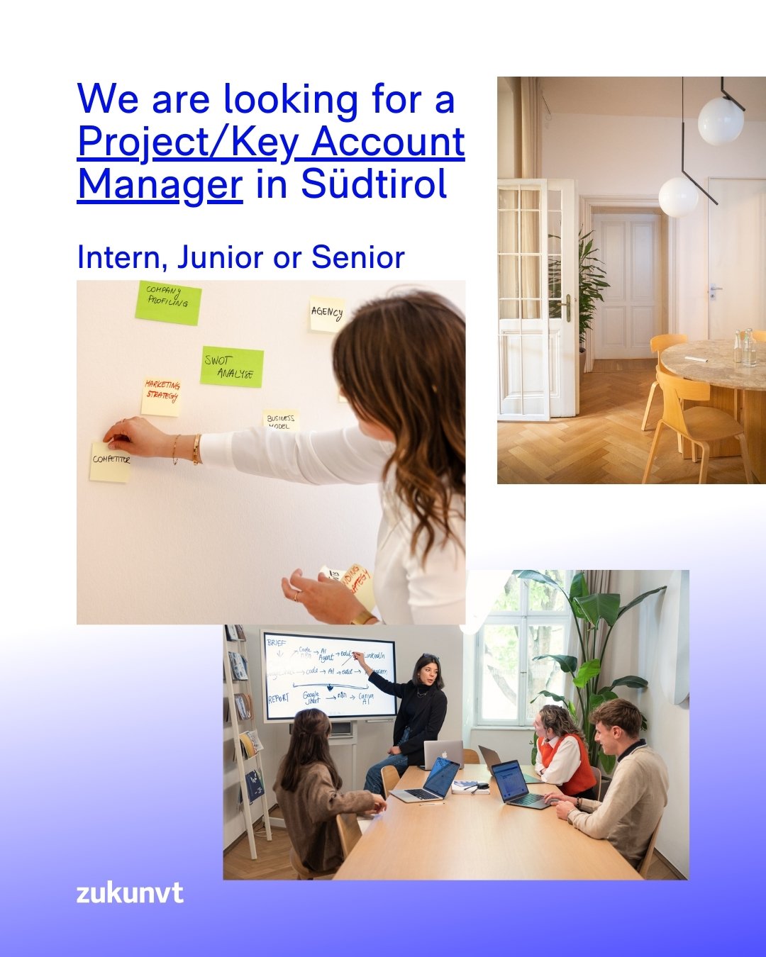 Wir suchen einen Projektmanager / Key Account Manager (Praktikant, Junior oder Senior): jemanden, der für einen reibungslosen Projektablauf sorgt und das Team motiviert.

Wenn Sie in einem kooperativen, strukturierten Umfeld aufblühen und kreative Energie lieben, l