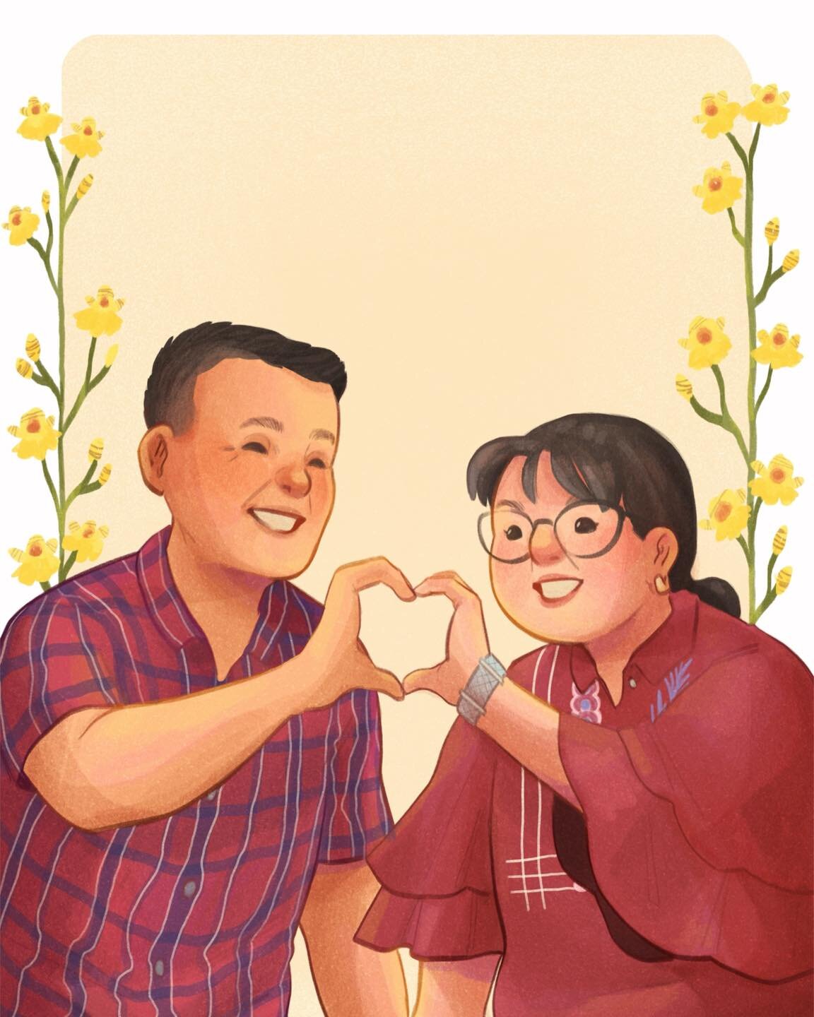 A commission from earlier this year! 

This was the client&rsquo;s anniversary gift for her parents. 🥺💛
We also had this printed and framed as an A3 art print!

I got to explore a new kind of flower too because of this drawing. It was her parents w