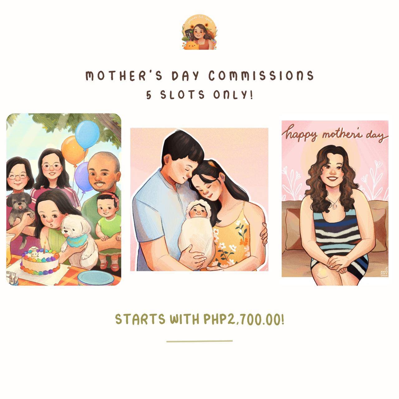 Here&rsquo;s for your mom, mama, nanay, or tita who would like an artwork for Mother&rsquo;s Day. 🤗💛

Maybe you have a favorite memory with her or a dream you would like to achieve together?
Let&rsquo;s draw that! 🥹

Currently accepting 5 slots on