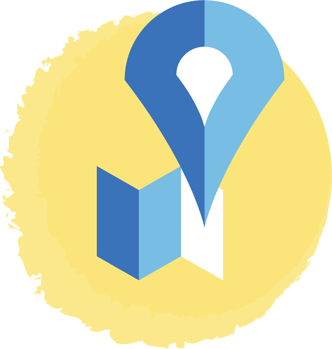 Mapa con un marcador de ubicación azul sobre un fondo amarillo