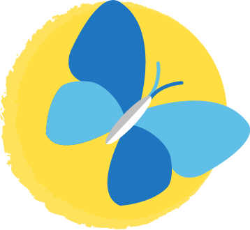 Mariposa azul sobre un fondo amarillo