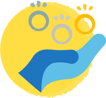 Ilustración de una mano sosteniendo una serie de anillos de compromiso en diferentes colores y tamaños.