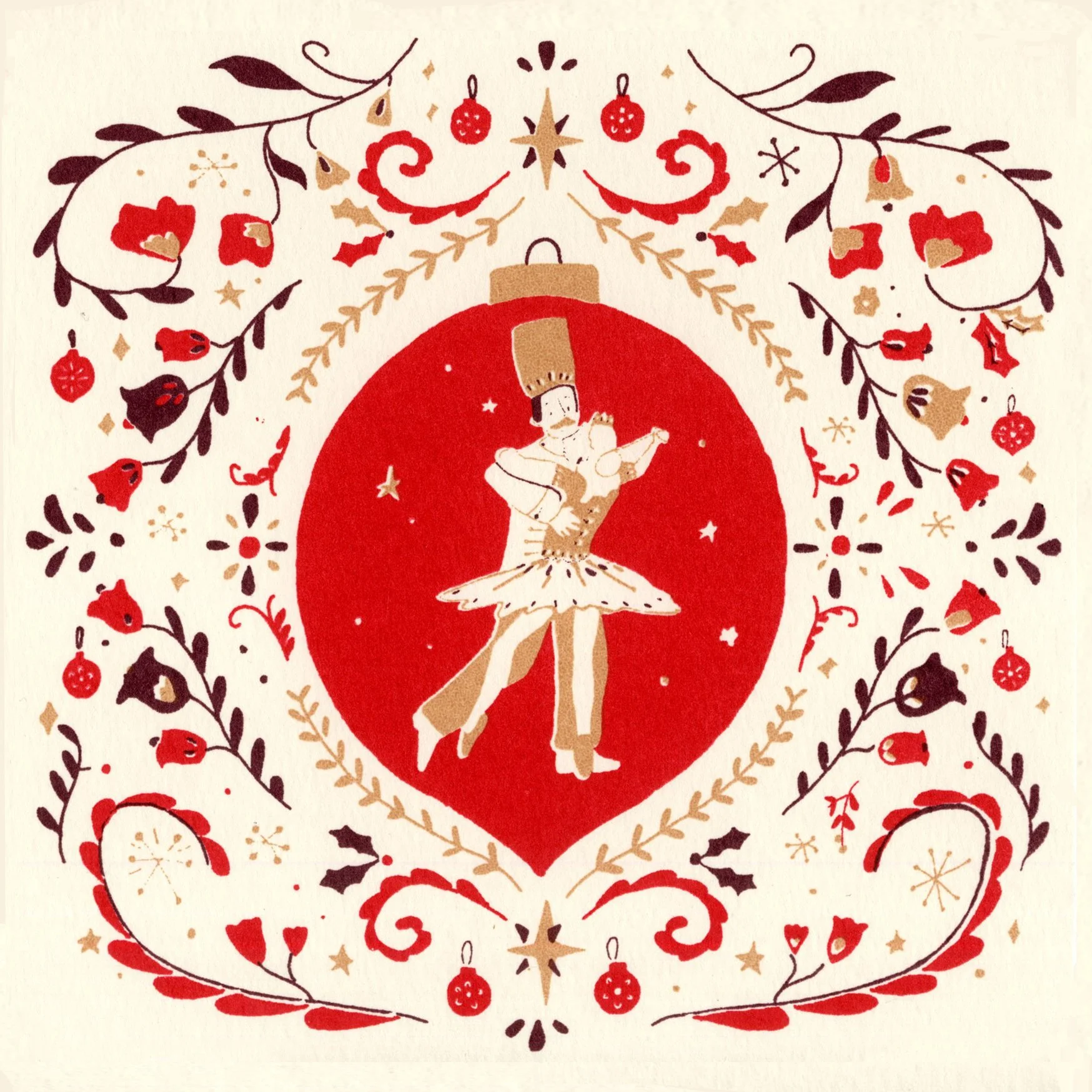 Nutcracker Christmas Card. Screen print.