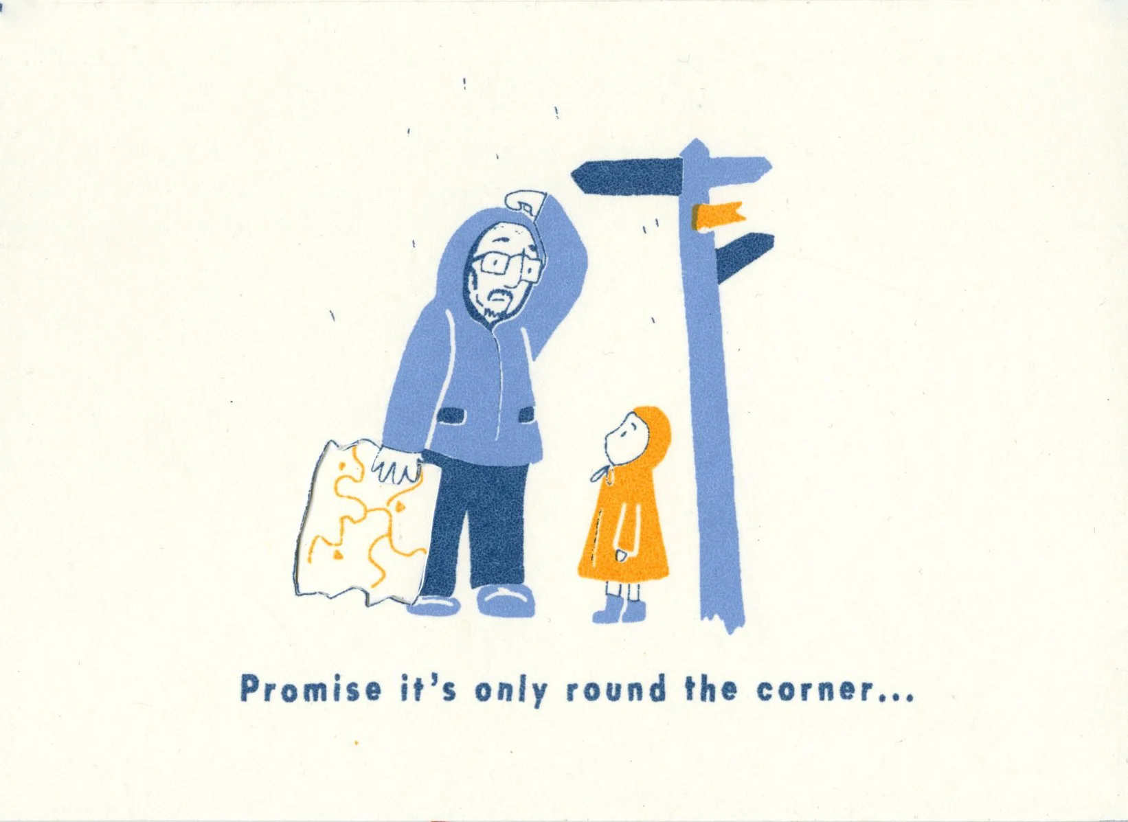 Father's Day card. Only Round the Corner front cover. Screen Print with cut outs.