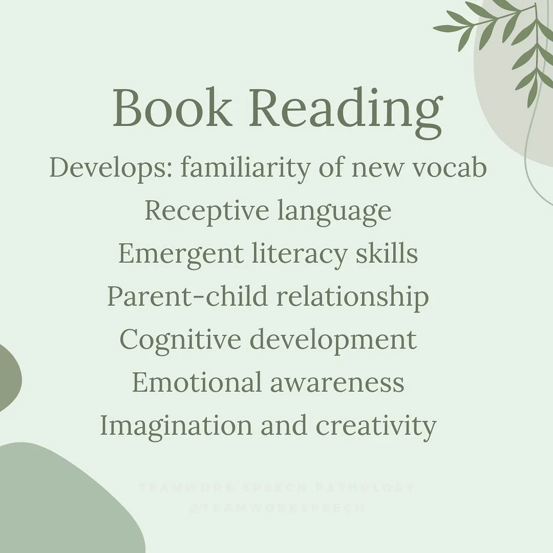 Books📕

Reading books with your child promotes more than just their emergent literacy skills! See our other posts to learn more..📚

&bull;&bull;&bull;
[image description: 1. Text &ldquo;Book reading develops familiarity of new vocab, receptive lang