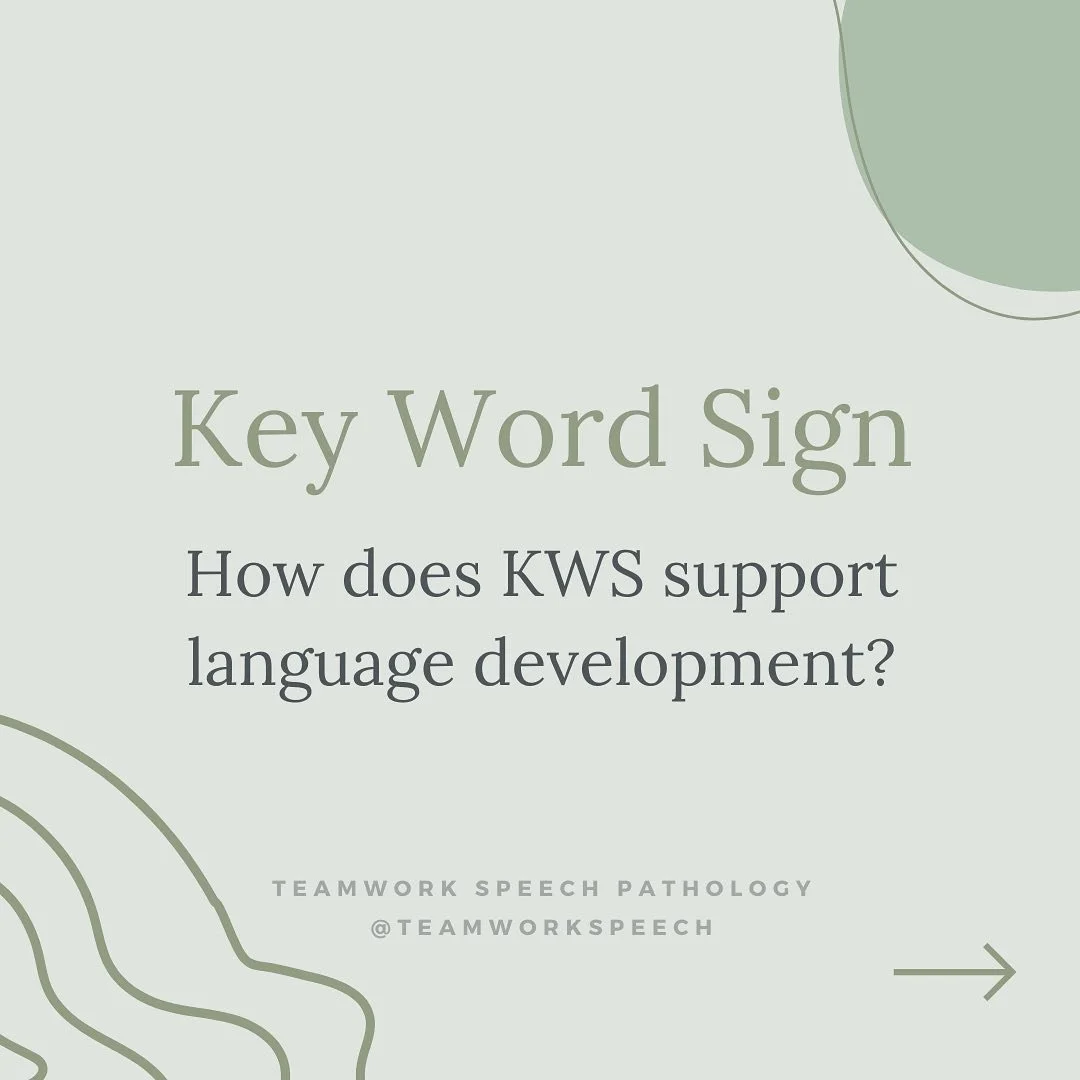 Key Word Sign 🙌🏻 

What do we know about it?

&bull;&bull;&bull;
[image description: 1. Text &ldquo;how does KWS support language development? 2. Text &ldquo;KWS improves vocabulary development. Early on, some children may learn language best by re