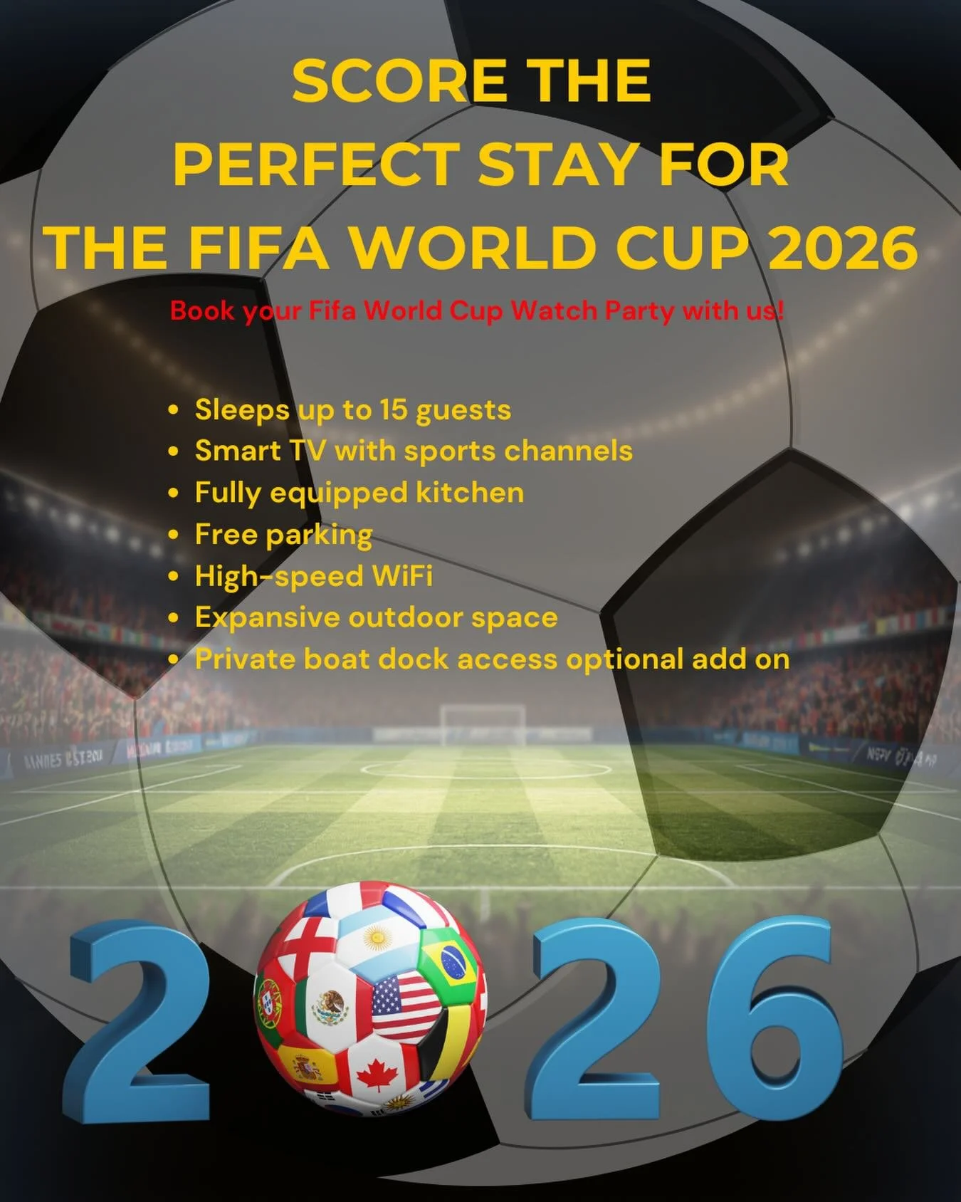 ⚽️Score the Perfect Stay for the World Cup! ⚽️

Contact us to book early! link in bio 

#fifaworldcup

#worldcup