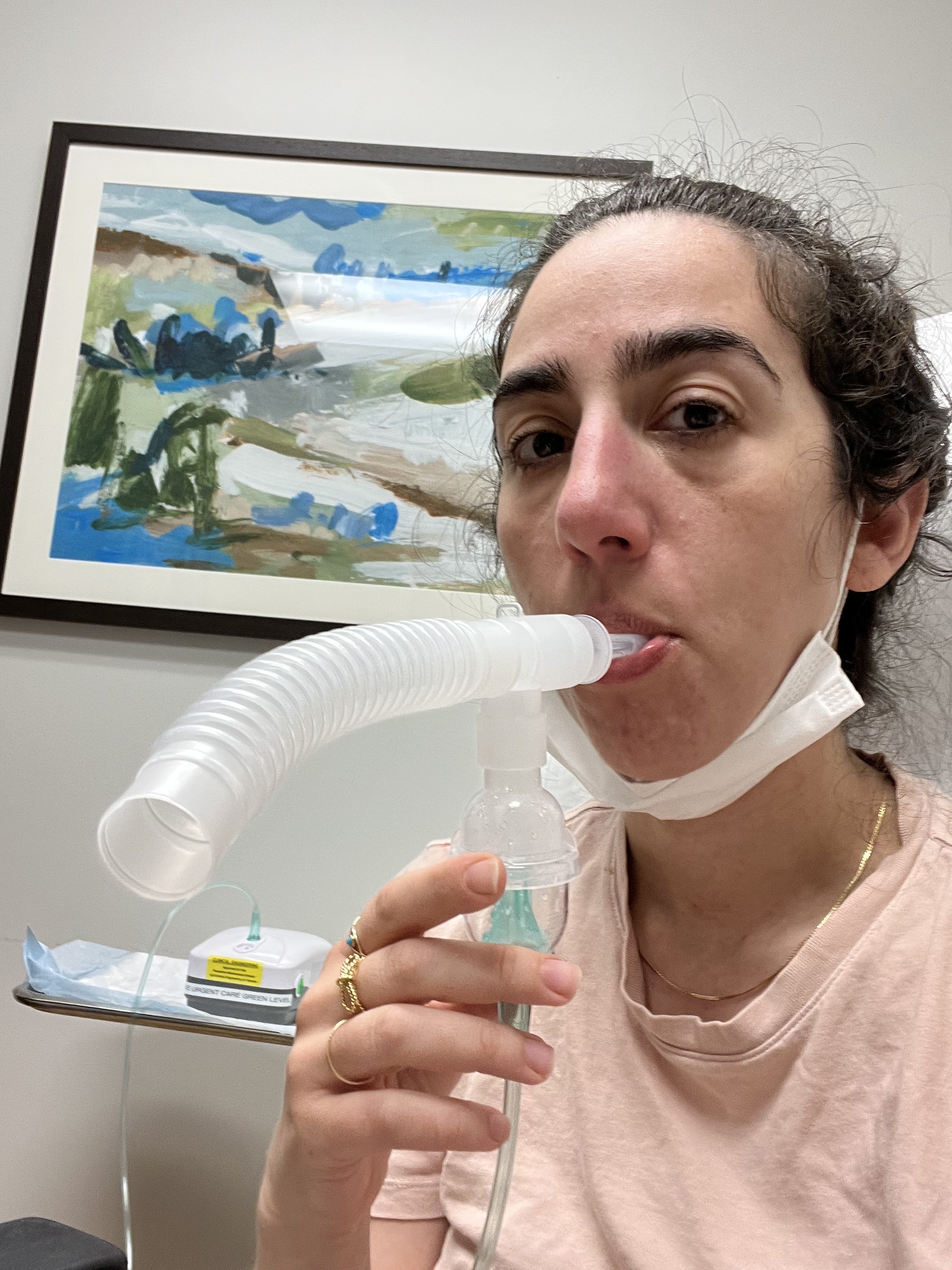 Mayya spent Mother's Day in hospital.  here she received a breathing test.