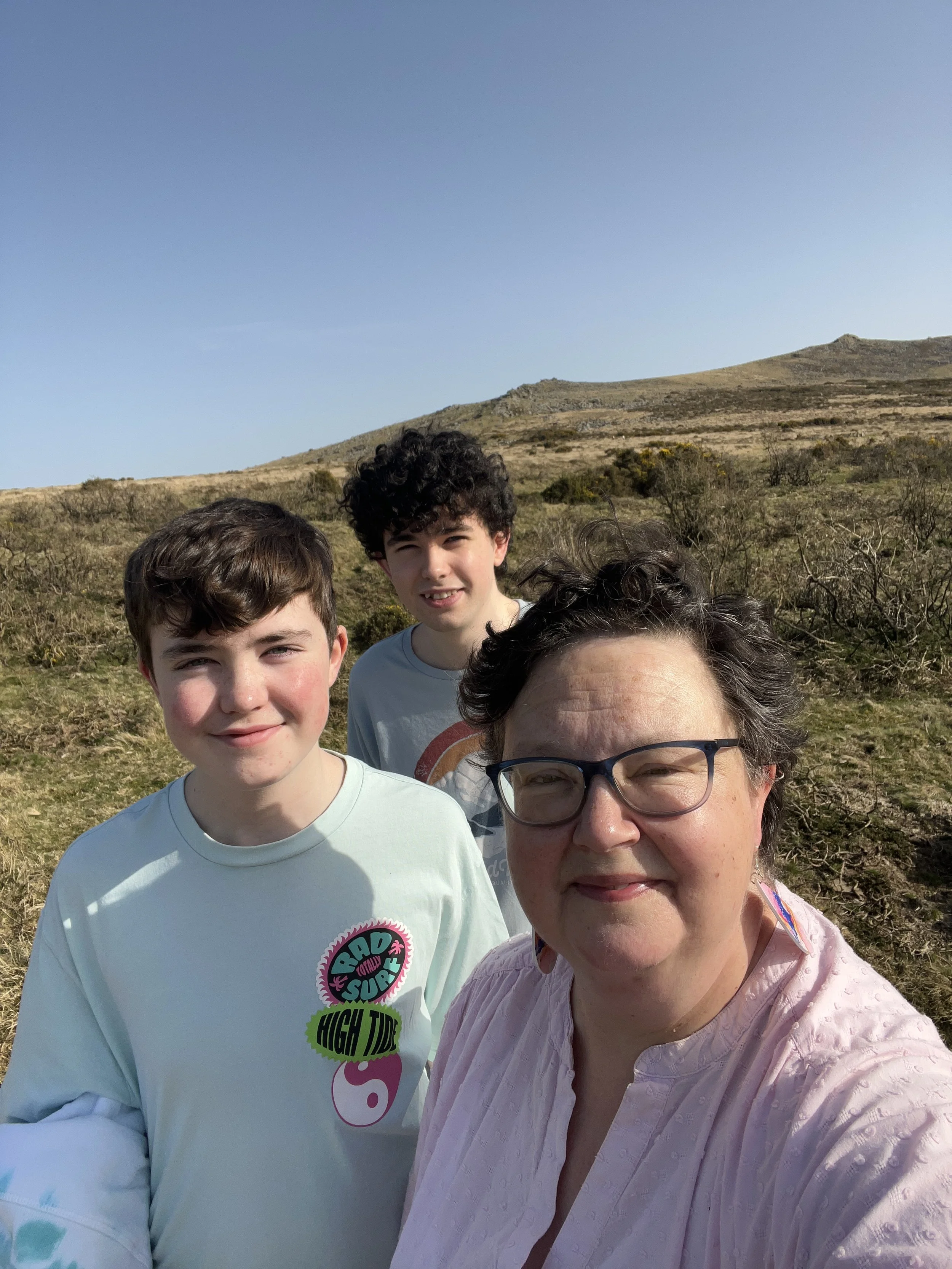 Allison with her two sons on her favourite hike in Dartmoor.