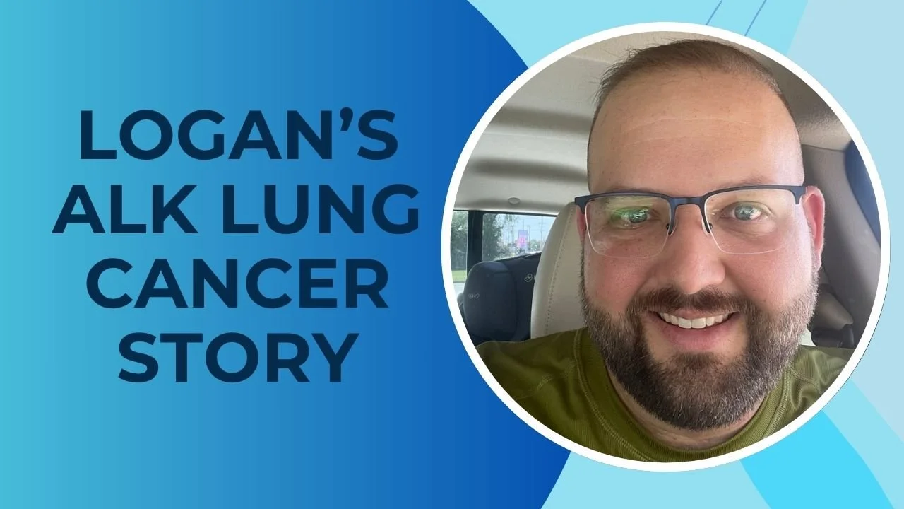 Photo of a young Logan, with brown hair, blue eyes and a beard - diagnosed with stage 4 ALK+ lung cancer at age 32.
