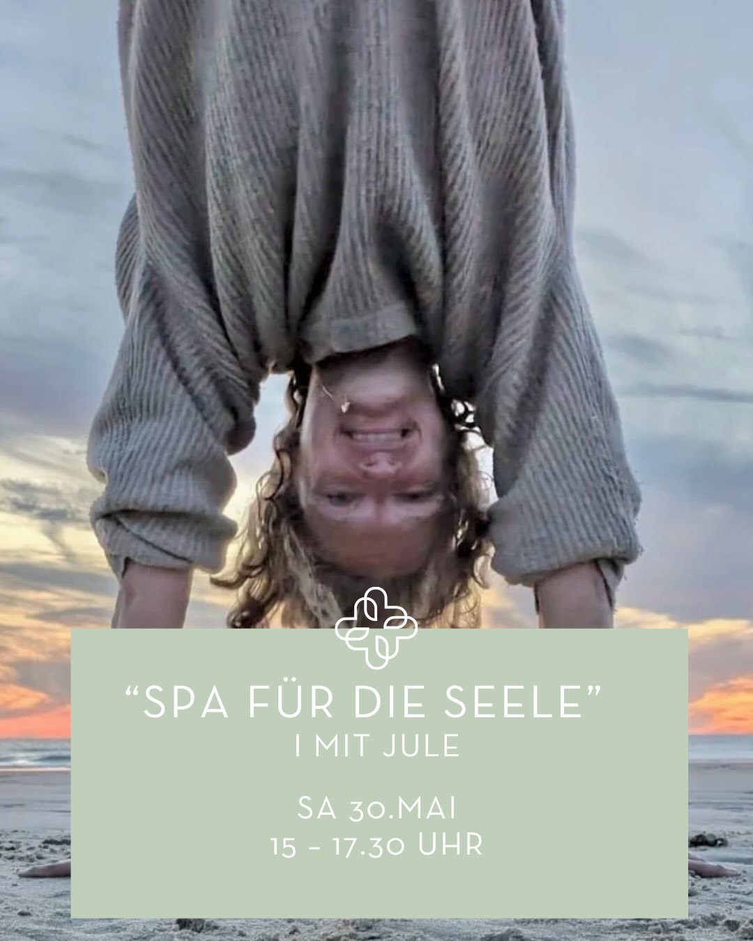 ~ EVENT REIHE ~ ✨🧘&zwj;♀️

&ldquo;SPA F&Uuml;R DIE SEELE&rdquo; K&Ouml;RPER ATEM, STIMME - BEWEGUNGSIMPRO F&Uuml;R MEHR UNANGEPASSTHEIT | MIT JULE @juleehlers 

Samstag 30.Mai, 15 &ndash; 17.30 UHR 
 
&raquo;Wenn ich mit meinem Atem auf Reise gehe, 