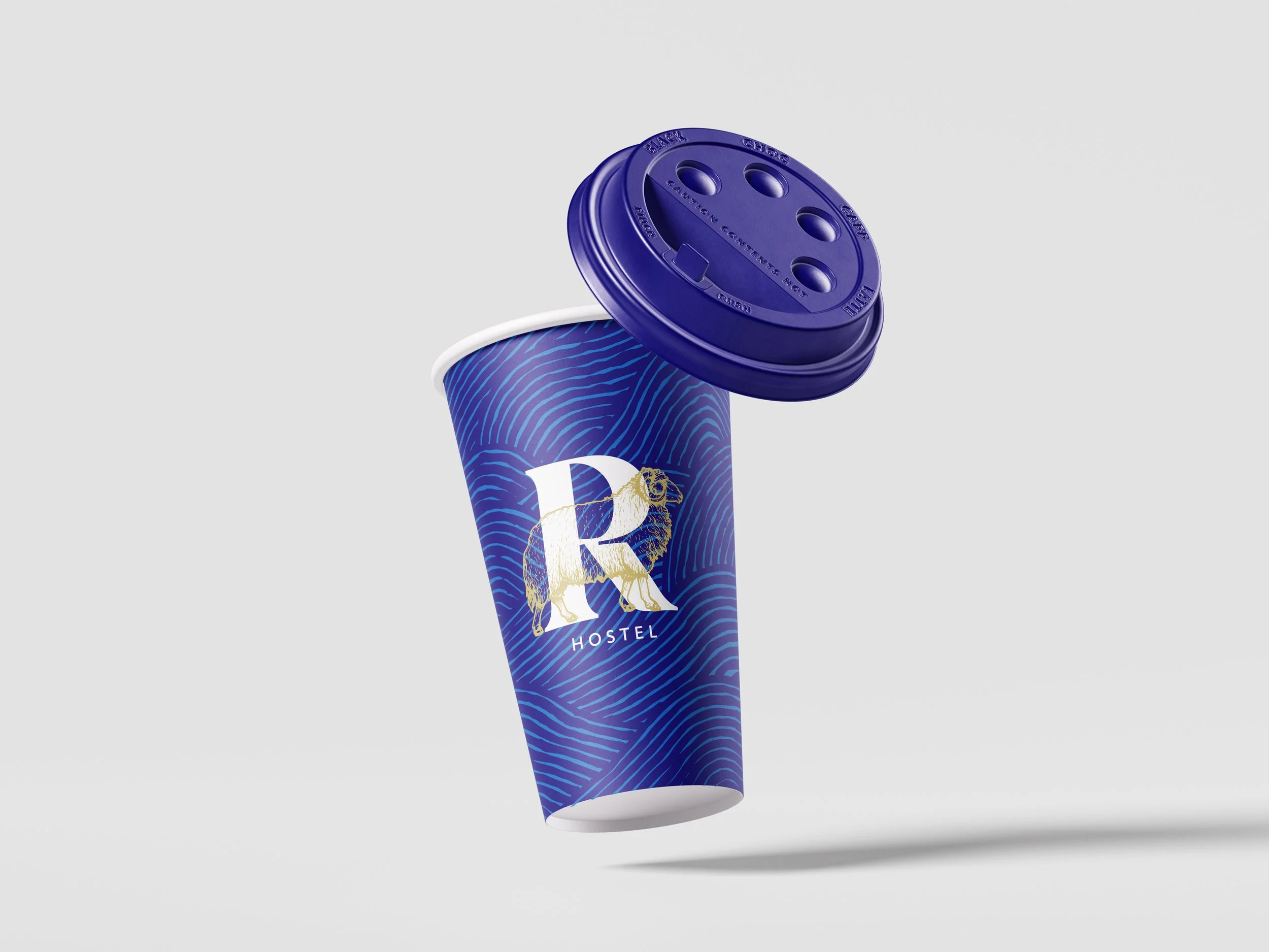 Design concept for a blue coffee cup for Rioni Hostel, Georgia