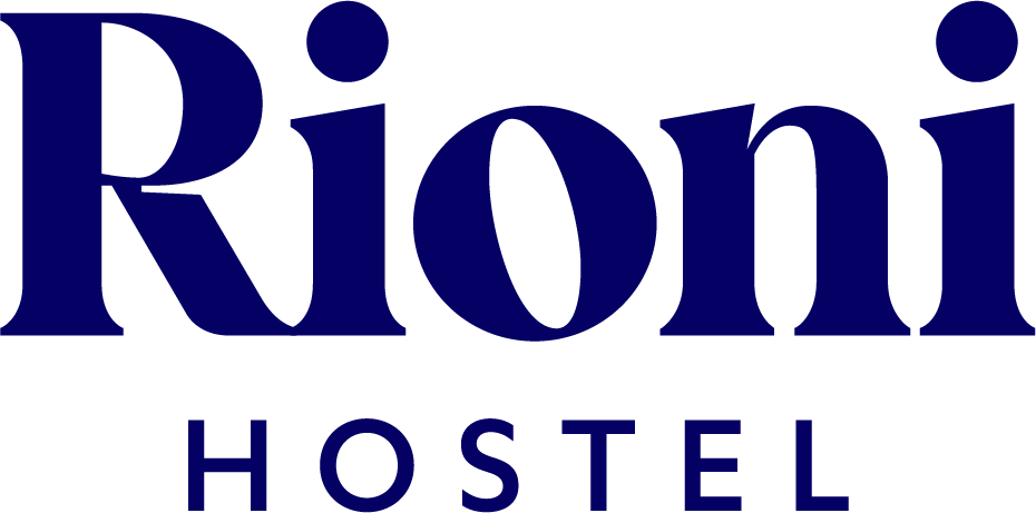 Blue wordmark version of Rioni Hostel Logo