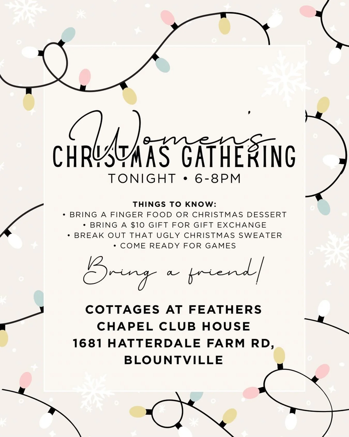 TONIGHT! 🙌🏼 We can&rsquo;t wait for a fun night of food and fellowship with our Grace Point ladies. Bring a friend and join us! 🎄