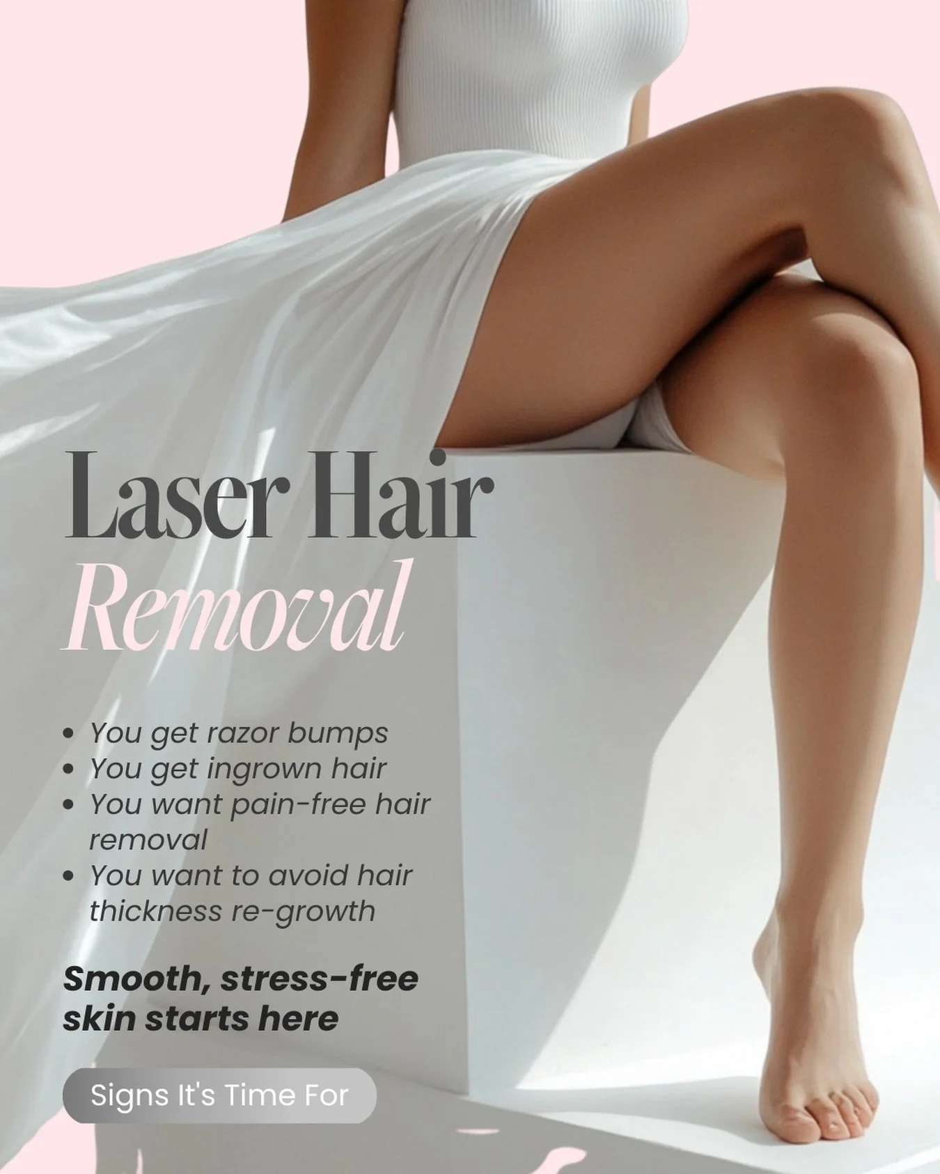 Silky smooth skin, every single day. ✨ No more battling ingrowns, razor bumps, or stubble: just flawless, effortless confidence. At Skin Affaire MedSpa, our gentle laser hair removal leaves your skin calm, clear, and totally care-free. Ready to glow 