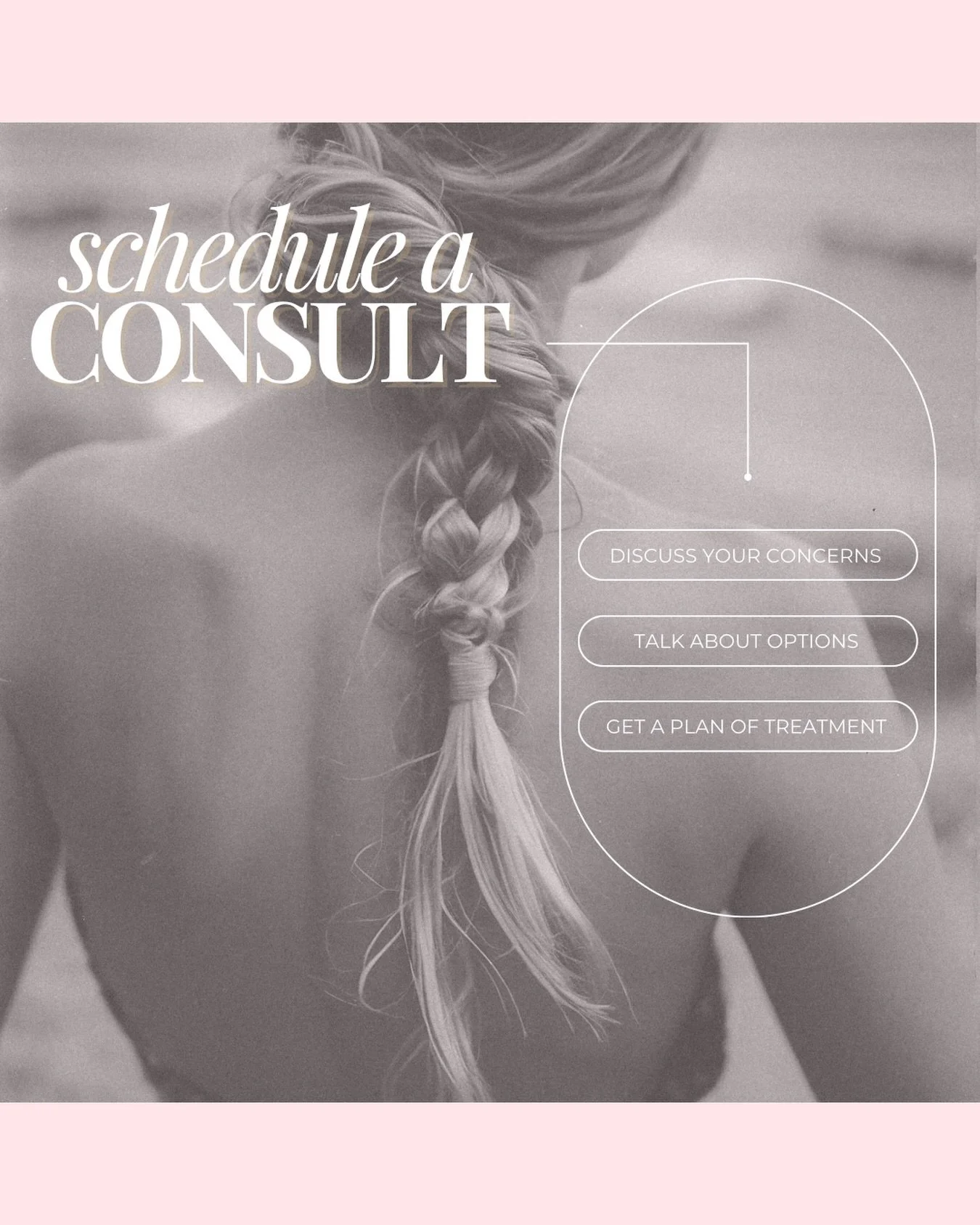 ✨ Your confidence journey starts with a conversation.
Whether you&rsquo;re curious about tox, filler, skin rejuvenation, weight loss, or wellness, your consultation is where we create a plan designed around you.
💖 Discuss your concerns
✨ Explore you