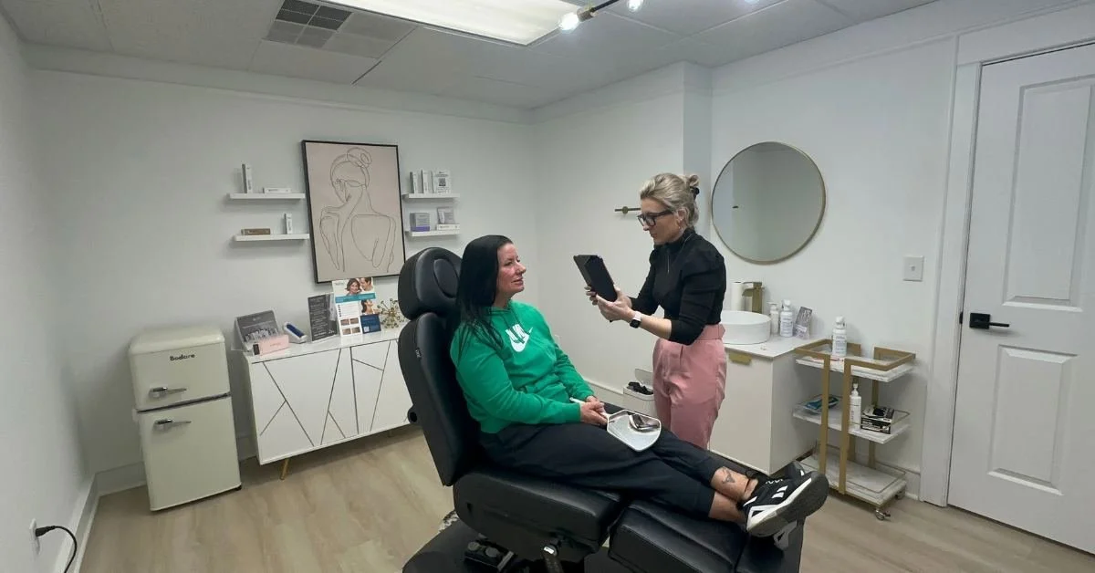 Nurse injector consulting with a client before Botox at Skin Affaire MedSpa in Excelsior Springs, MO