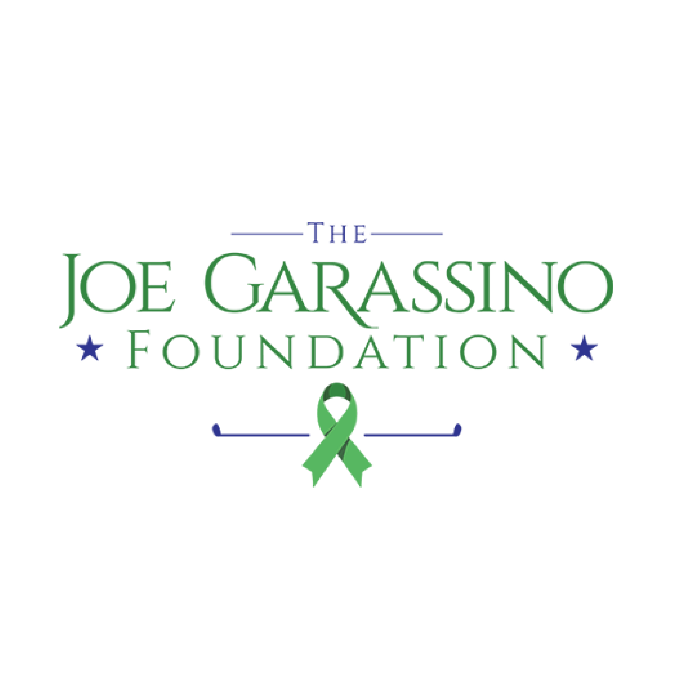 Logo for the Joe Garassino Foundation featuring a green awareness ribbon and blue stars on a black background.
