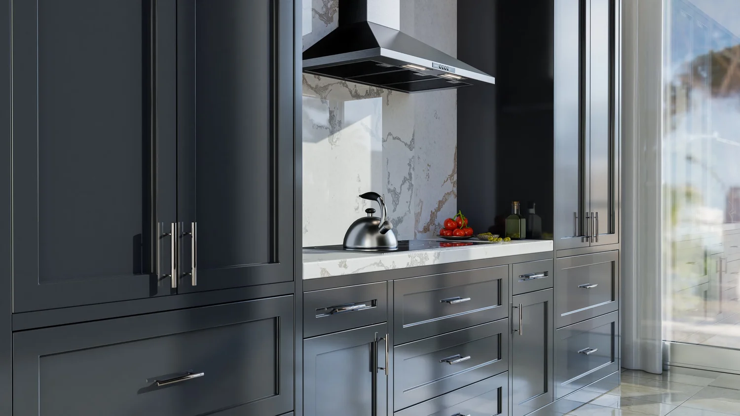 Dark shaker-style cabinet doors