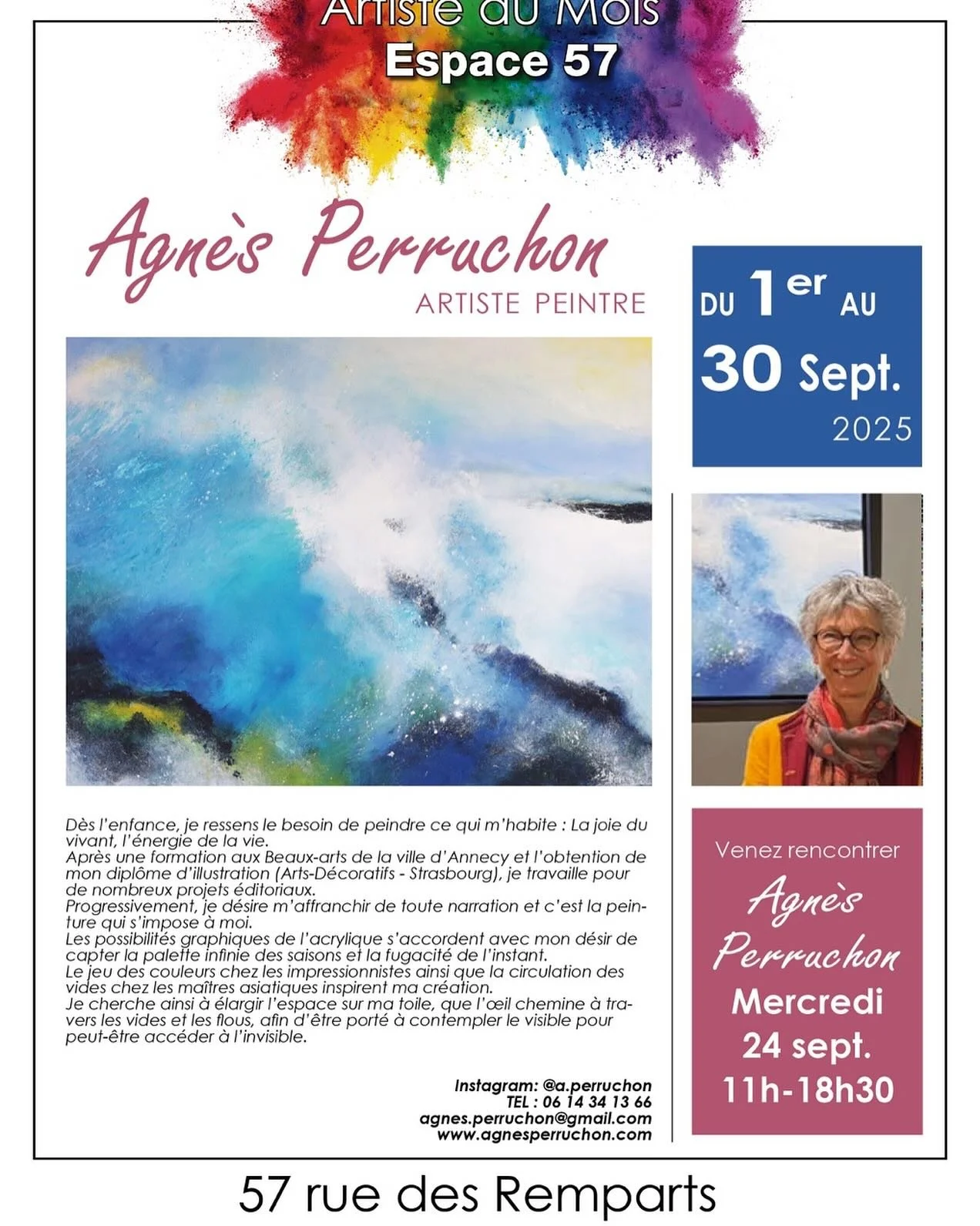 Septembre est l&agrave;! et 5 de mes tableaux sont pr&eacute;sent&eacute;s tout septembre &agrave; l&rsquo;espace 57  Merci d&rsquo;accueillir  et partager leur espace r&eacute;guli&egrave;rement &agrave; des artistes dans leurs local rue des Rempart
