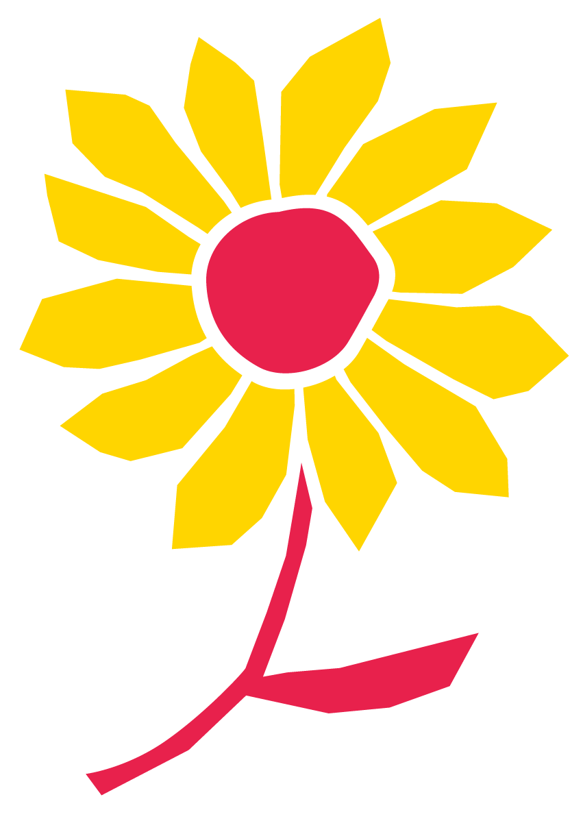 yellow and red sunflower icon with stem