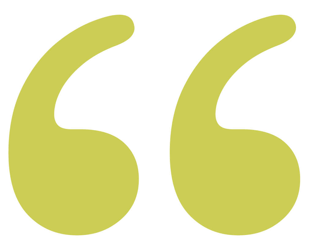 Large green quotation marks on a transparent background.