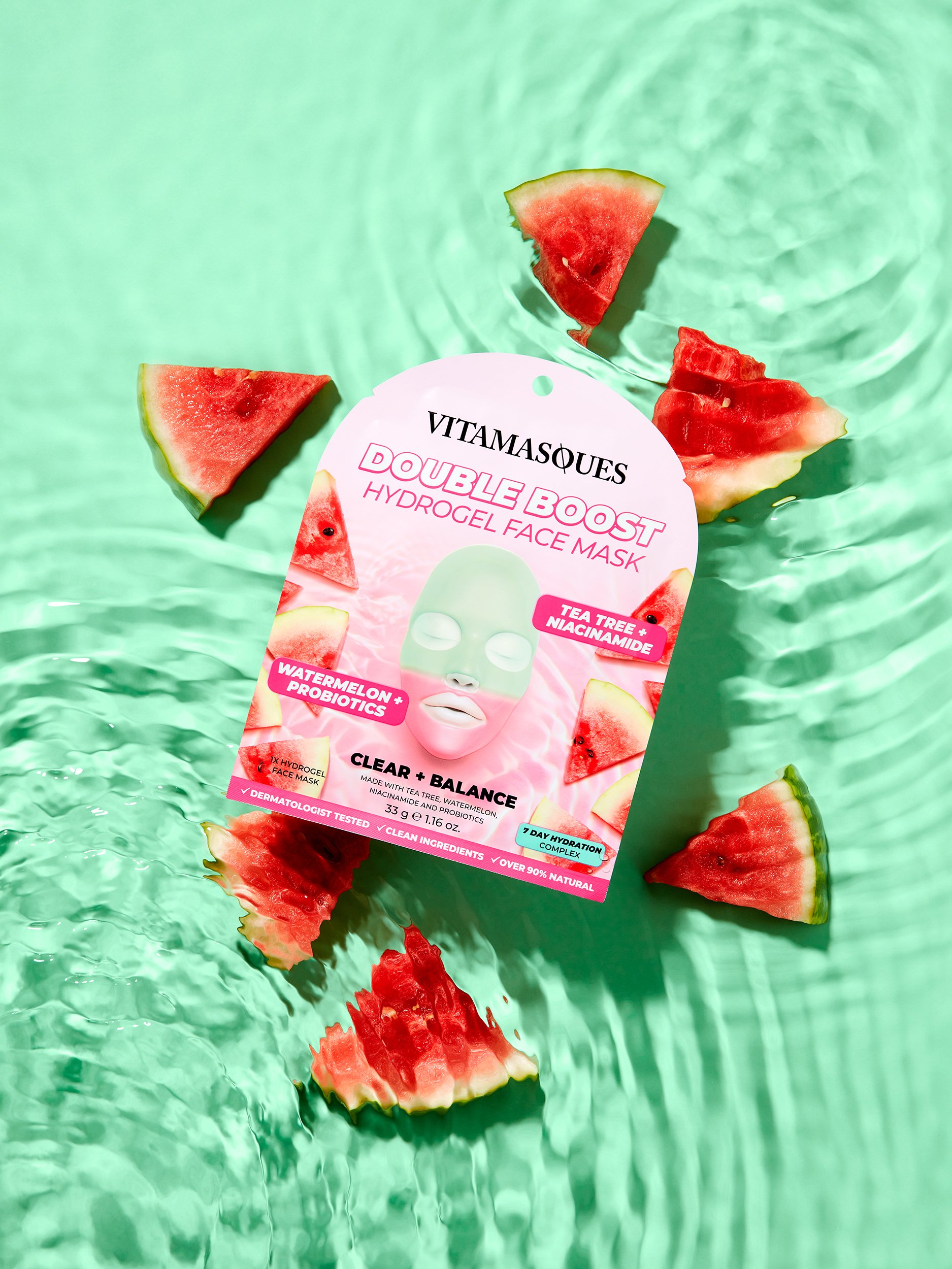 Vitamasques Double Boost Hydrogel Face Mask - pack photography by Simon Lyle Ritchie