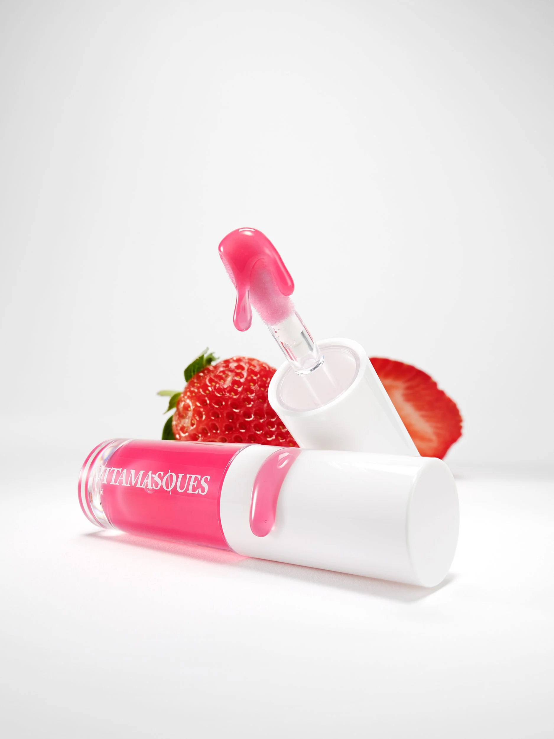 Vitamasques strawberry glaze lip oil advertising photography by Simon Lyle Photography