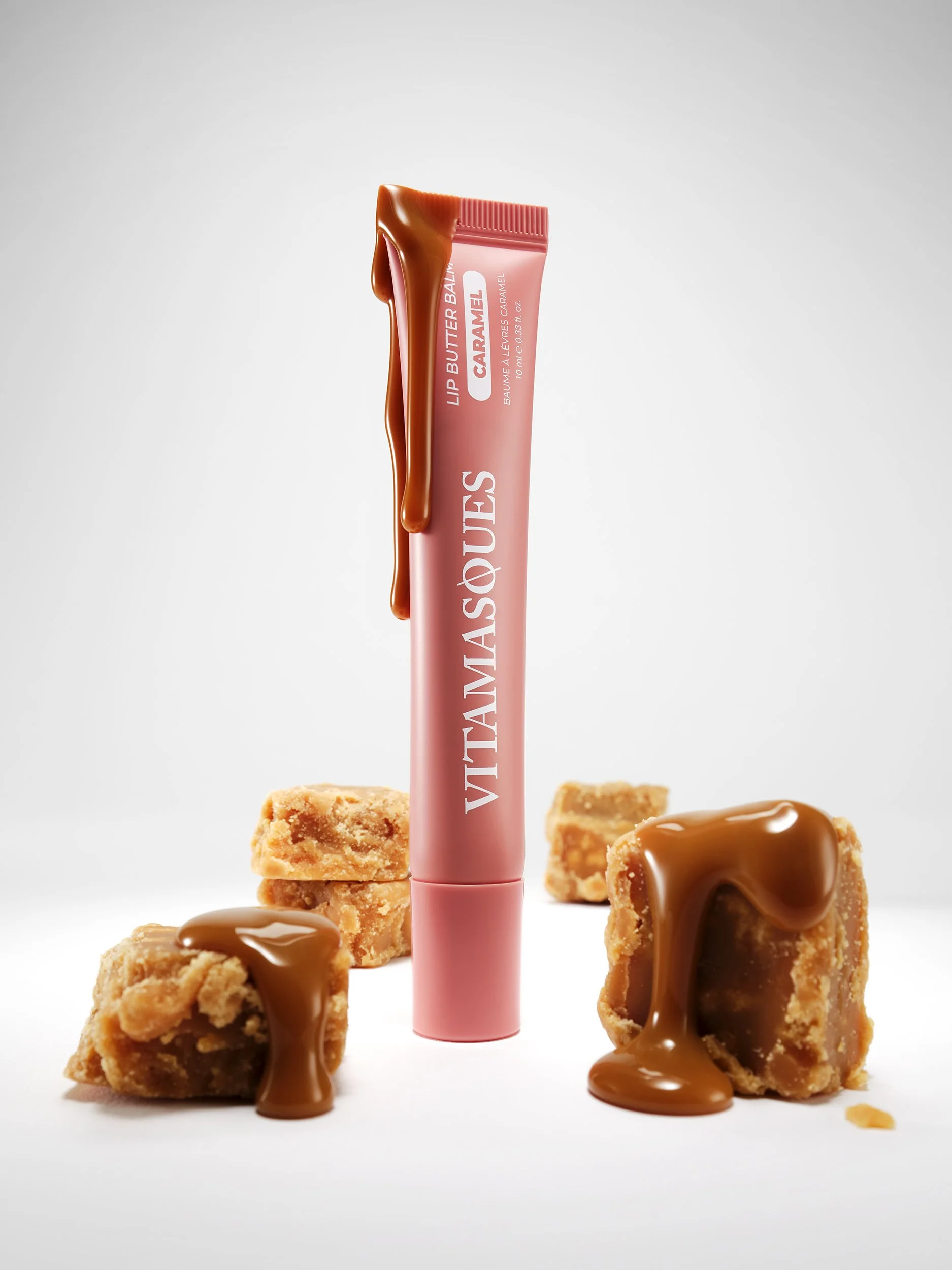 Vitamasques Caramel lip butter balm campaign photography by London based product photographer Simon Lyle