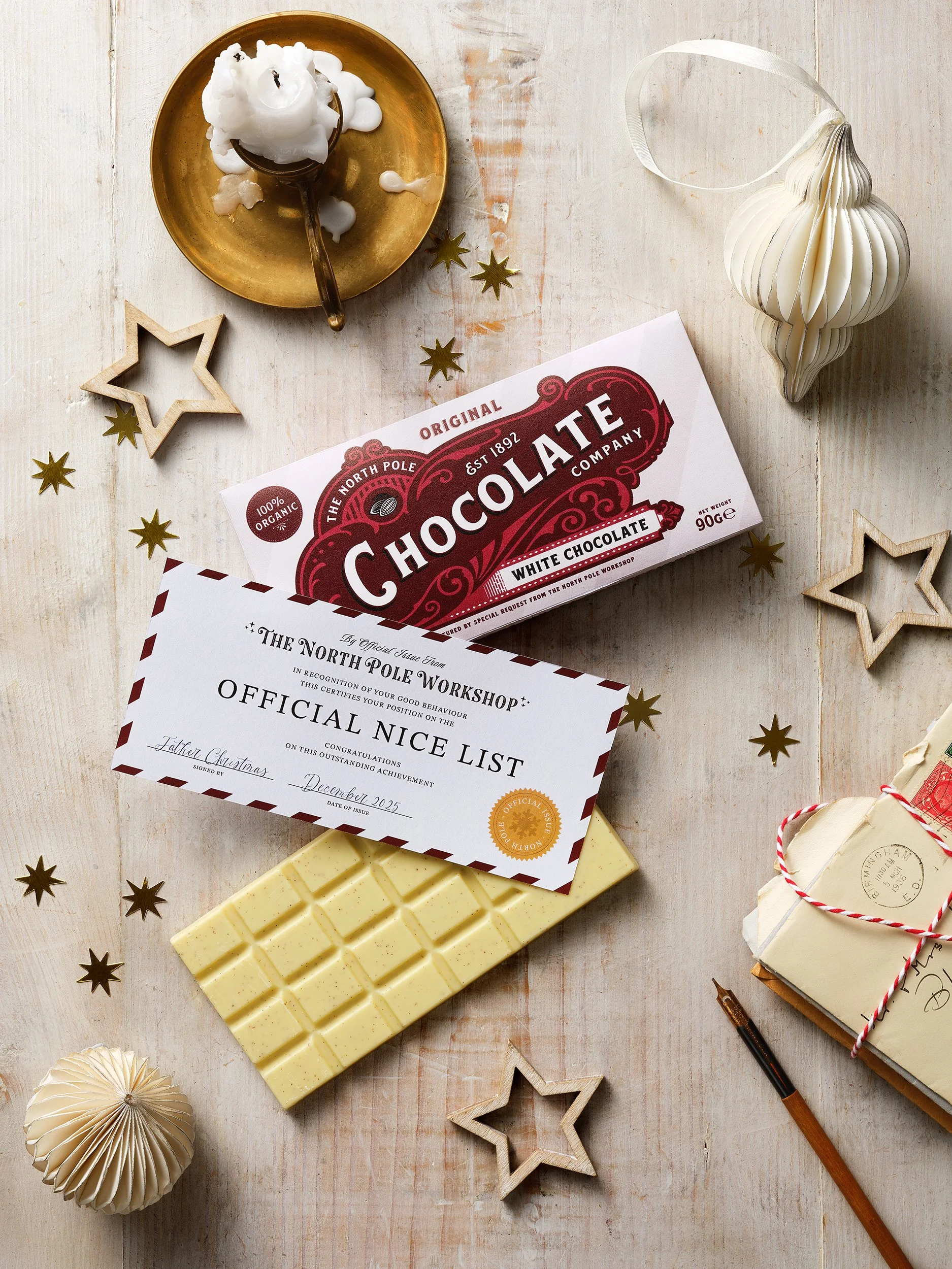 The Handmade Christmas Co white chocolate photographed by food photographer Simon Lyle Ritchie