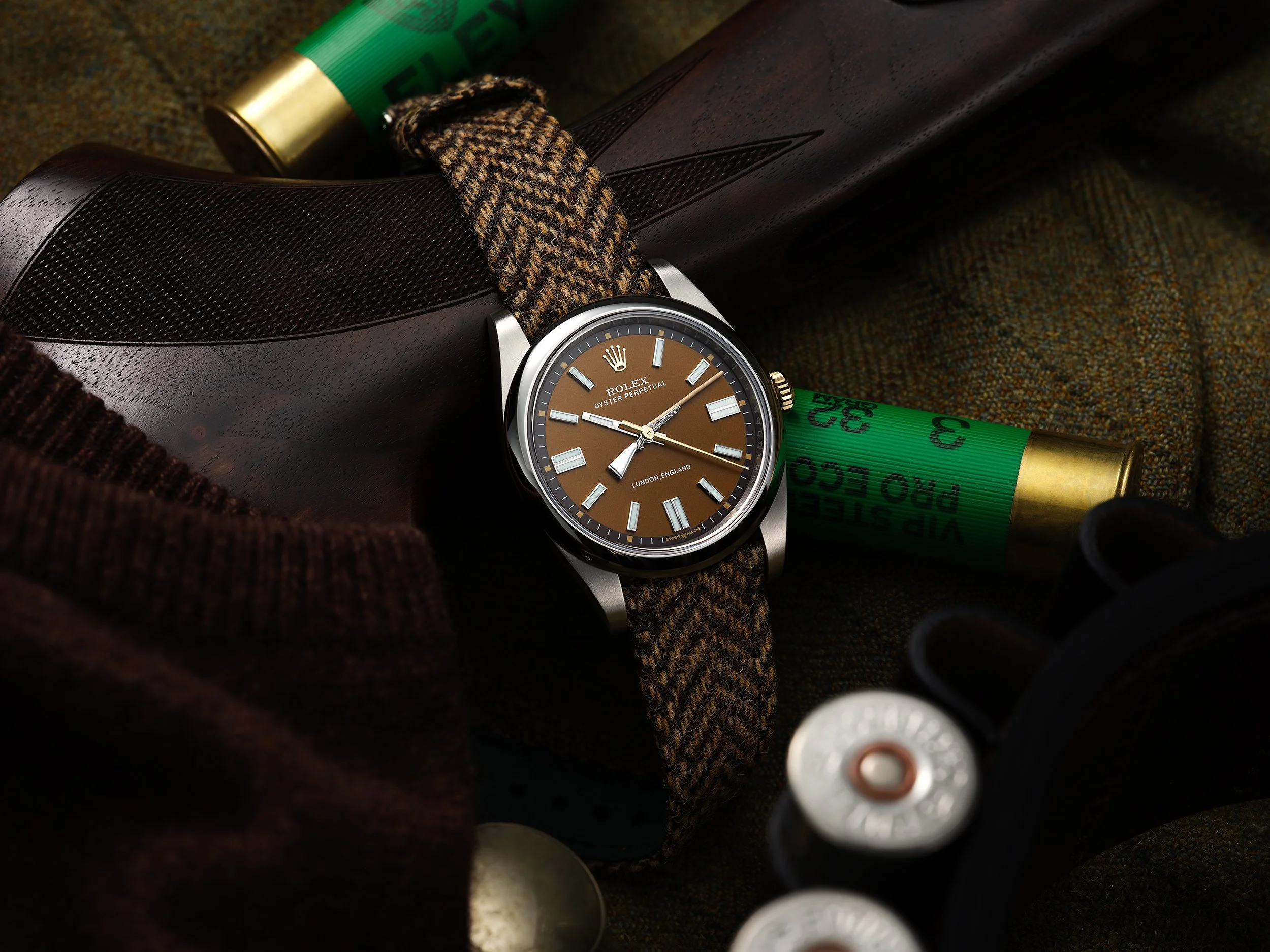 Custom hunting Rolex Oyster Perpetual photography by watch photographer Simon Lyle Ritchie