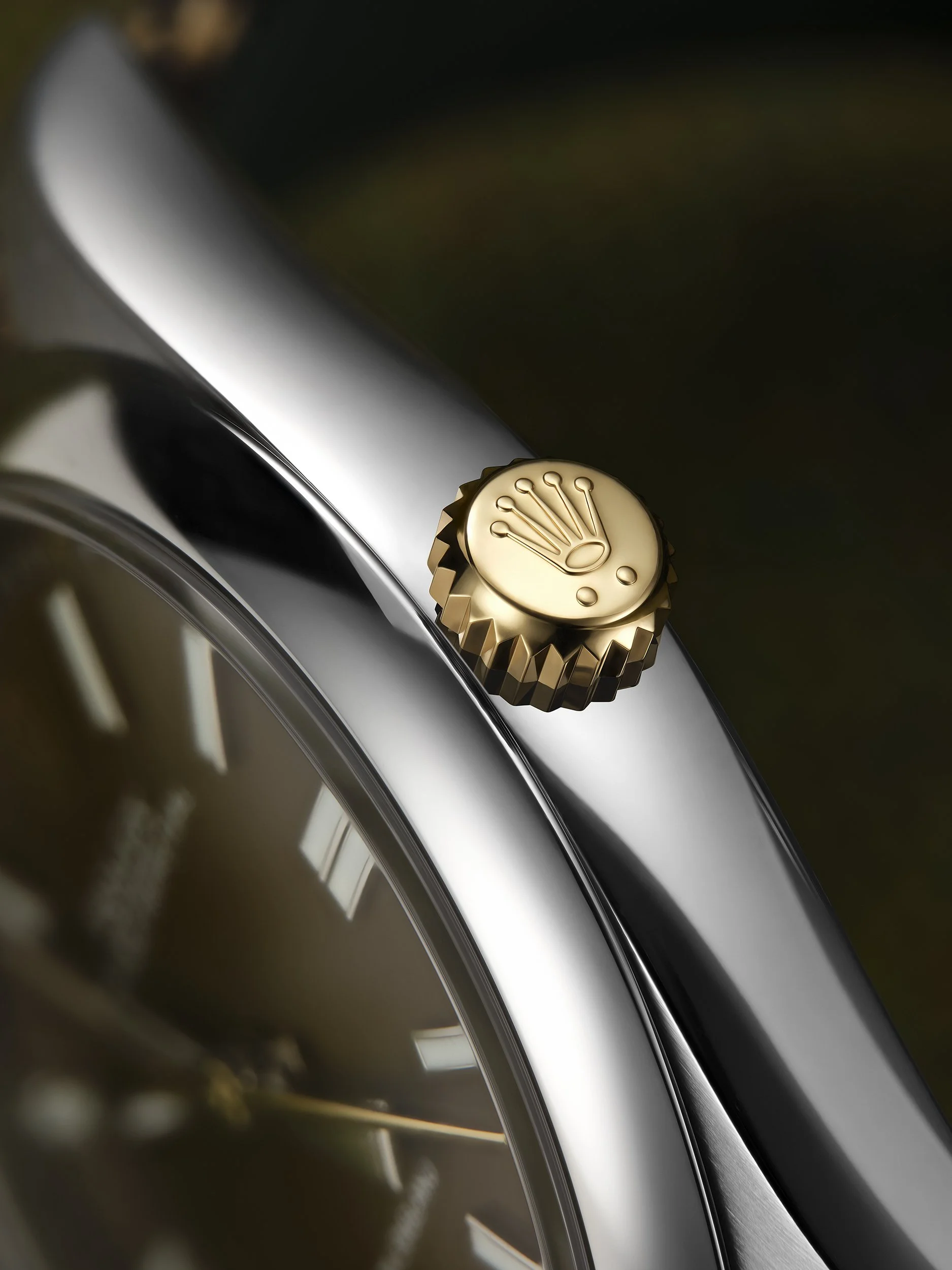 Rolex Oyster Perpetual crown detail photographed by Simon Lyle