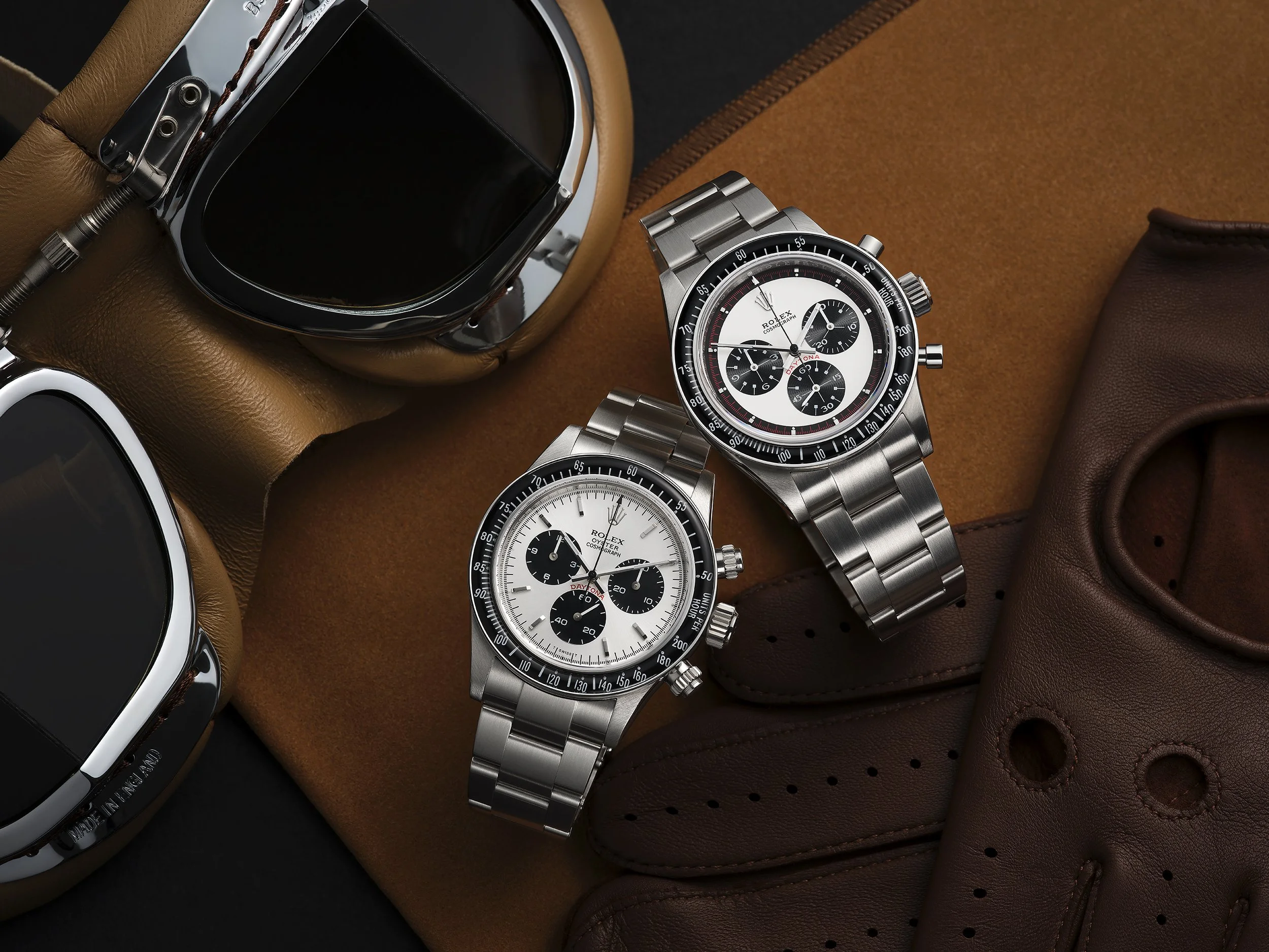 Pair of custom Rolex watches photographed by jewellery and watch photographer Simon Lyle Ritchie