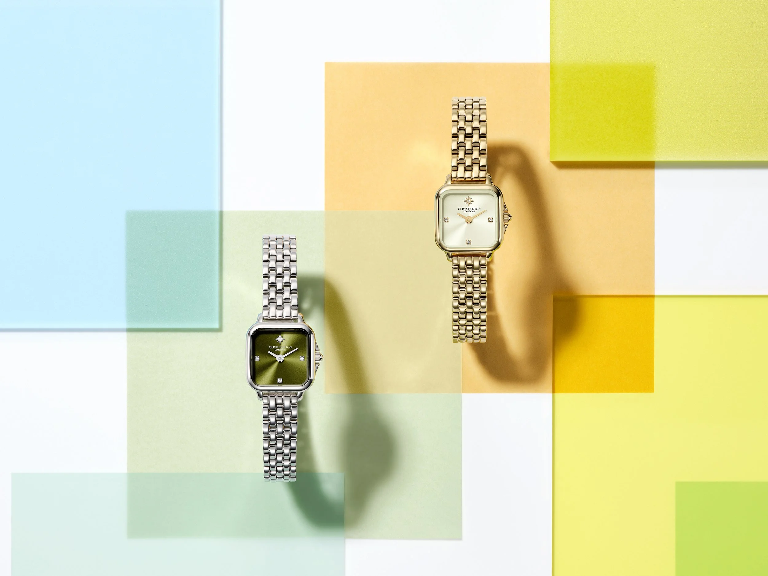 Olivia Burton creative colour block still life watch photography by Simon Lyle Ritchie
