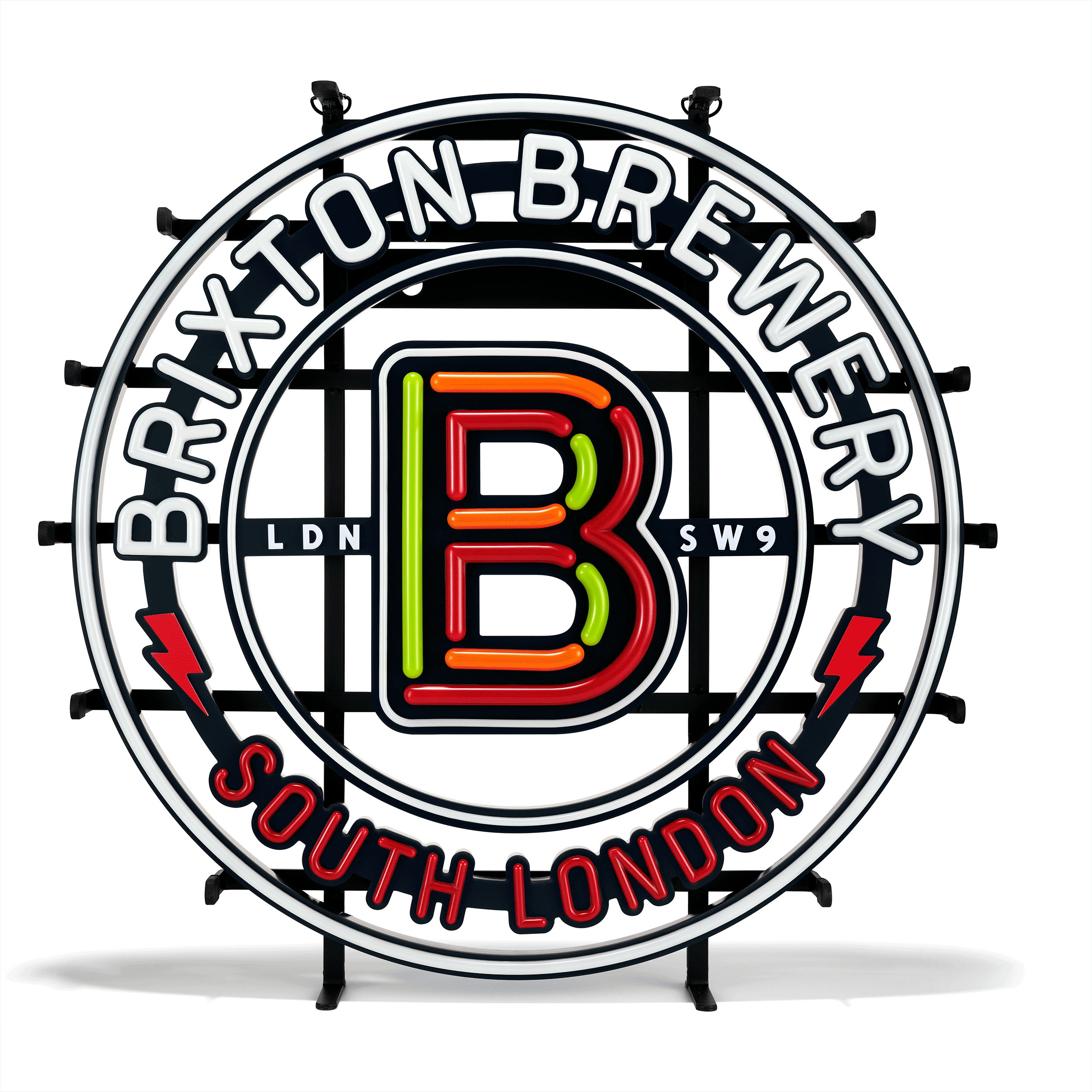 Brixton Brewery neon sign photographed by drink pack shot photographer Simon Lyle