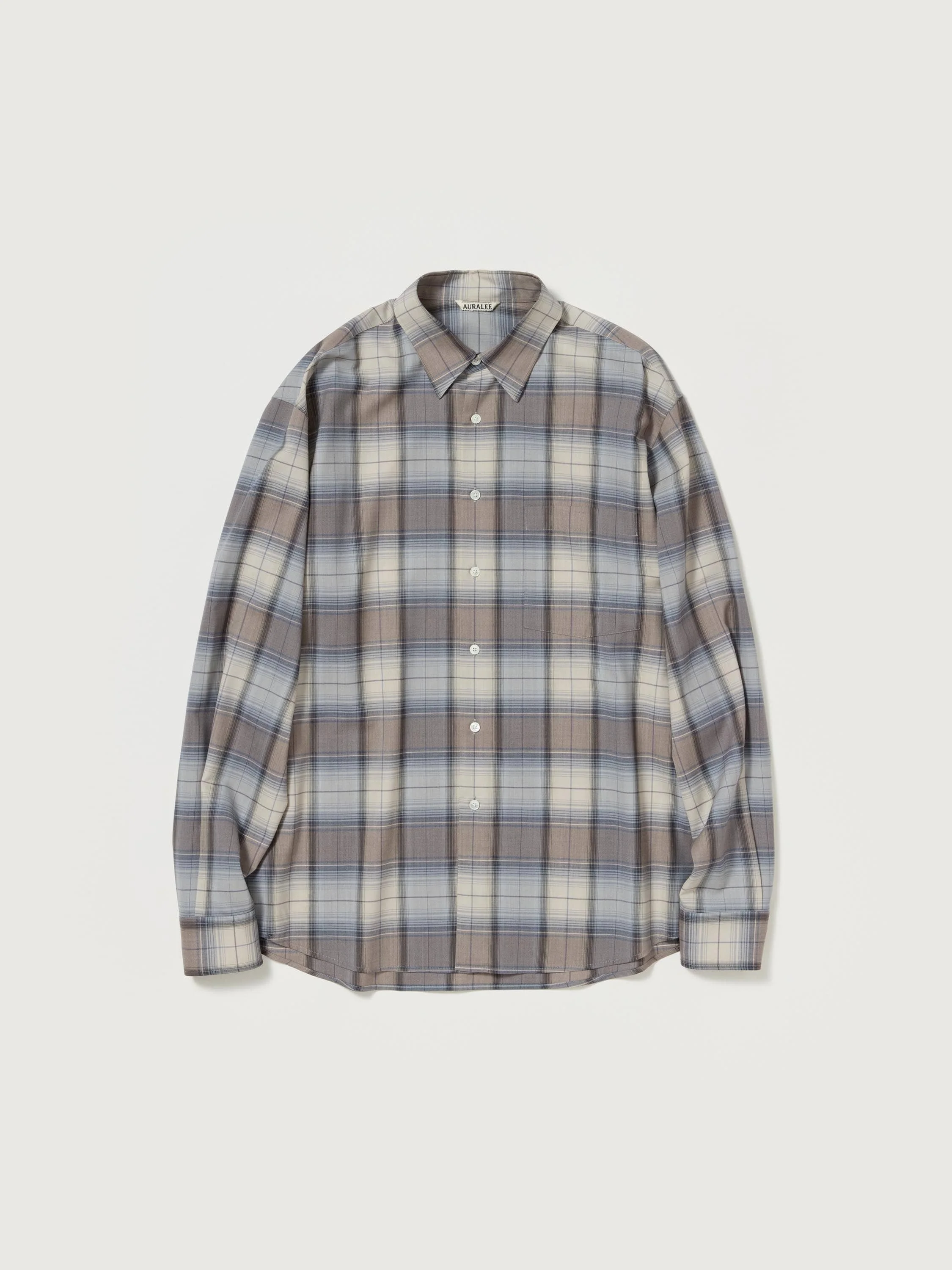 Auralee - SUPER LIGHT WOOL CHECK SHIRT (BLUE GRAY CHECK)