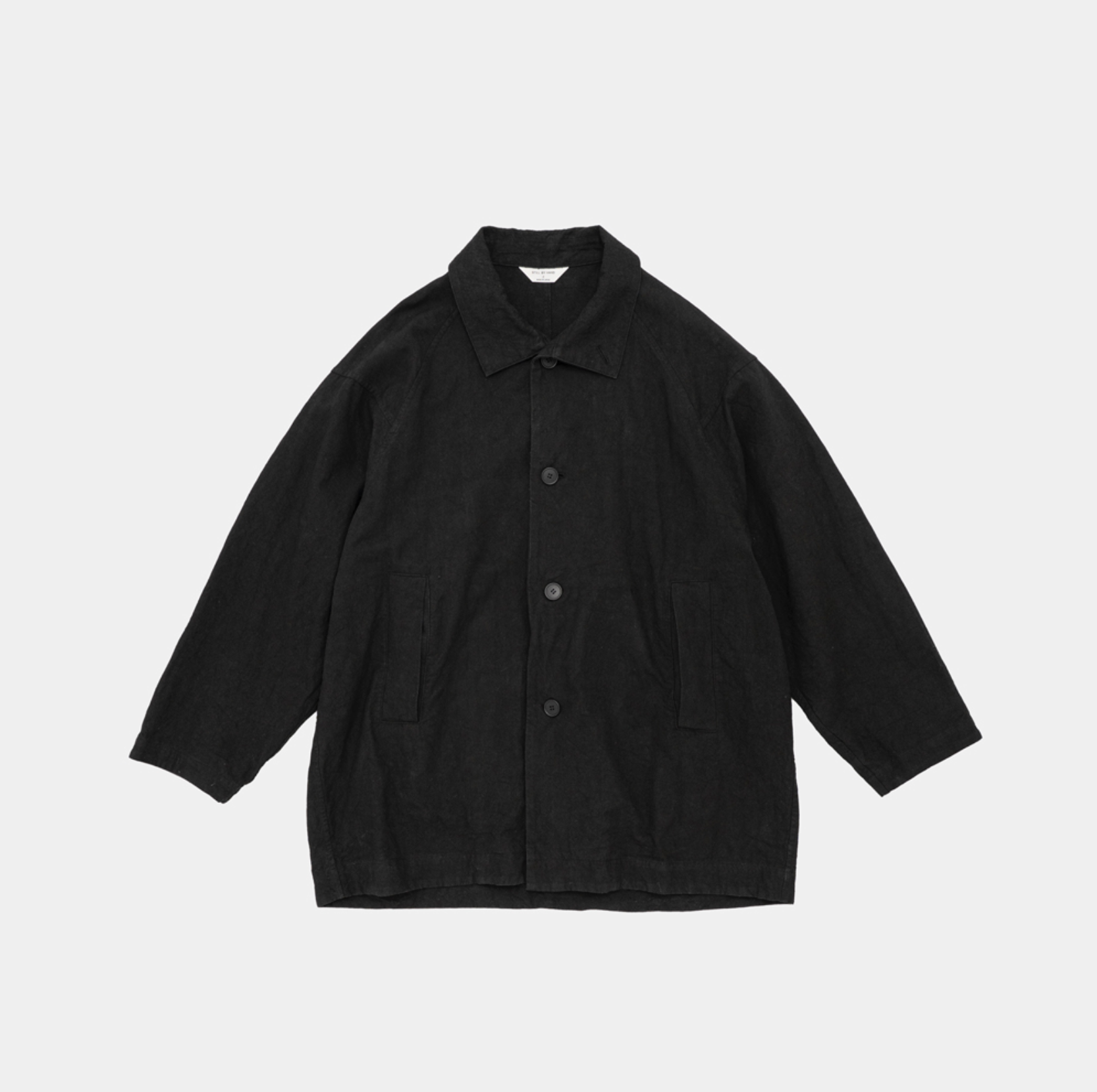STILL BY HAND – COTTON/LINEN HALF COAT (BLACK)