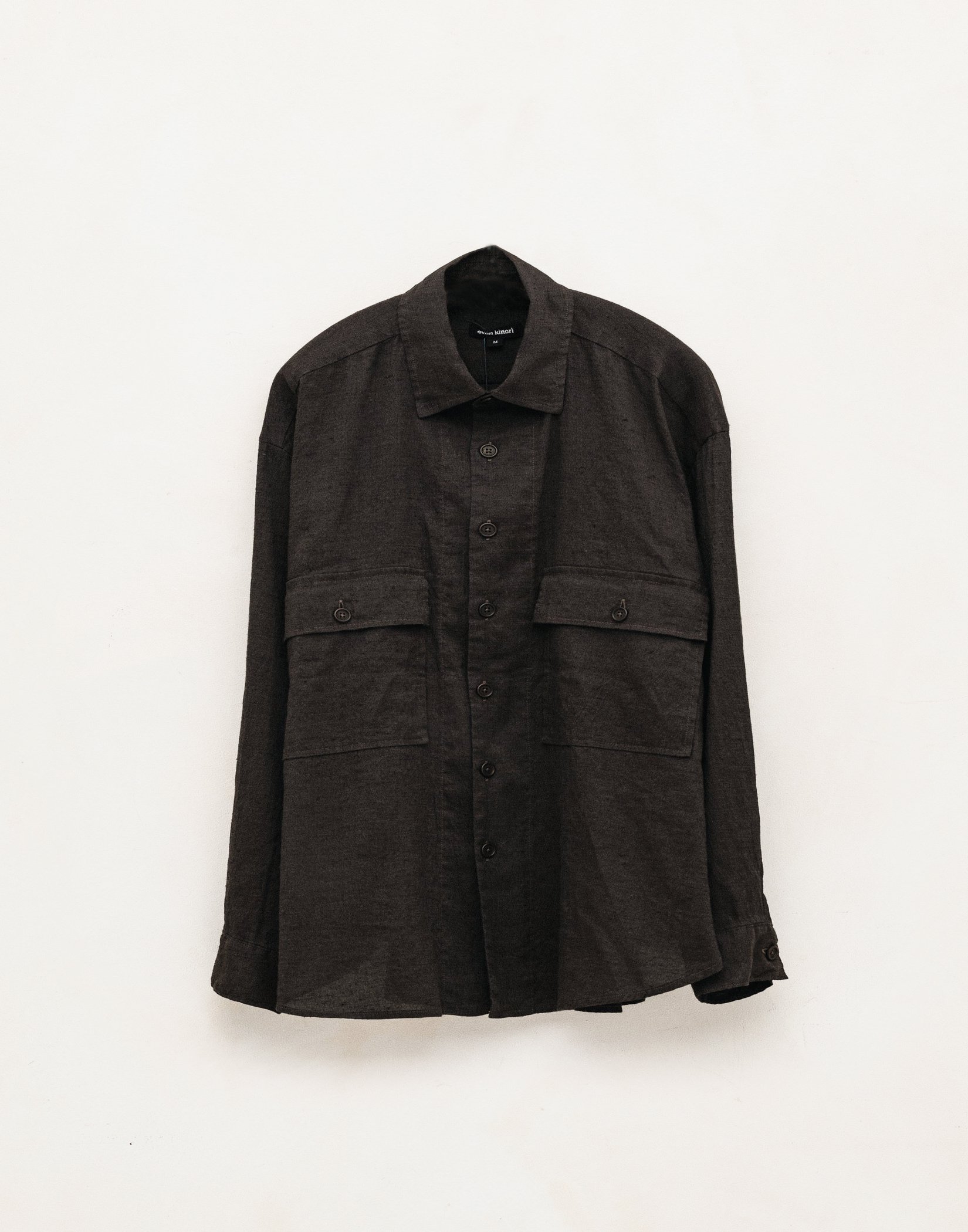 Evan Kinori - BIG SHIRT LINEN COTTON SUMMERCLOTH (BROWN NAVY)