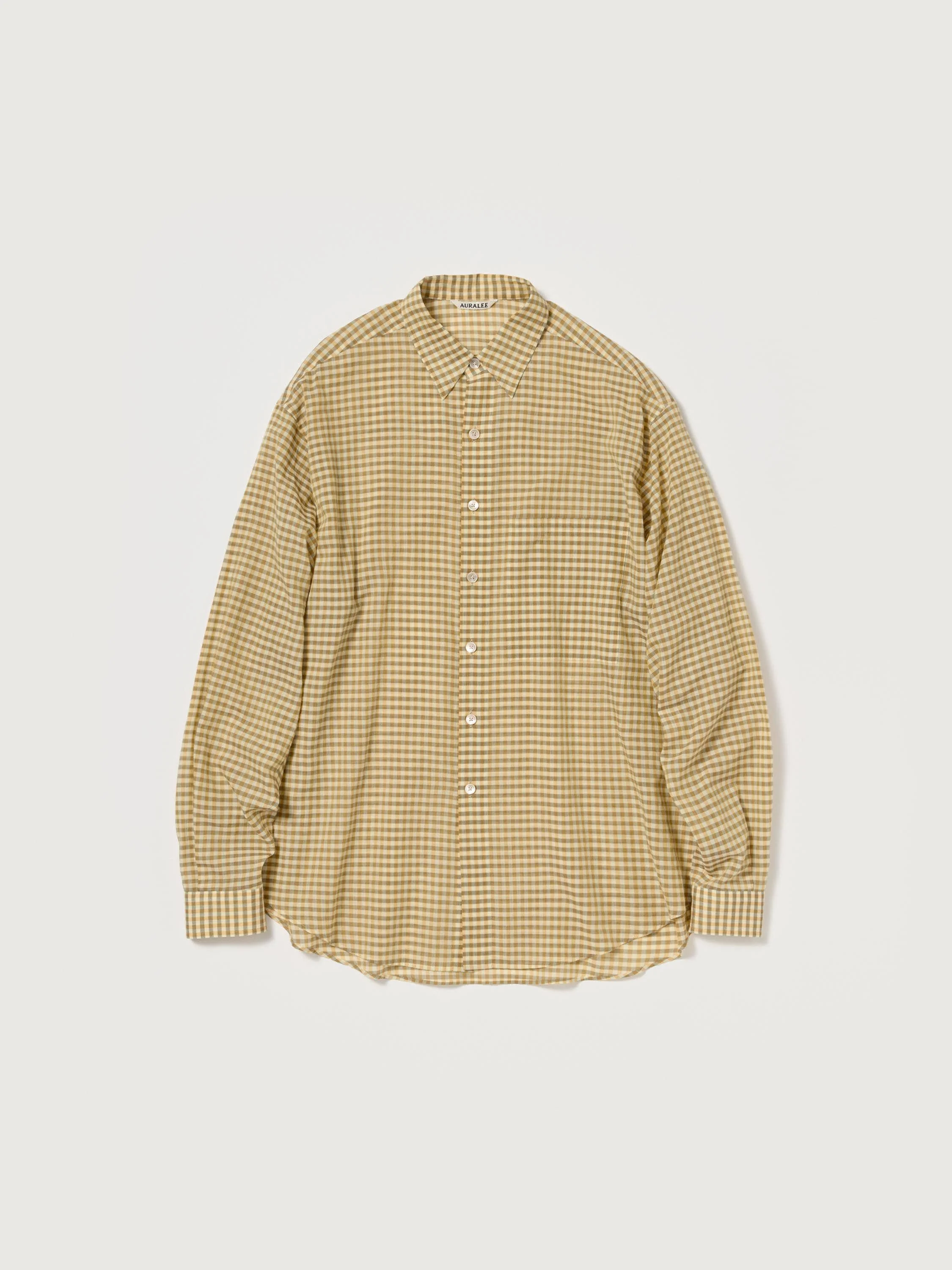 Auralee - AIRY LIGHT COTTON CHECK BIG SHIRT (MUSTARD GINGHAM)