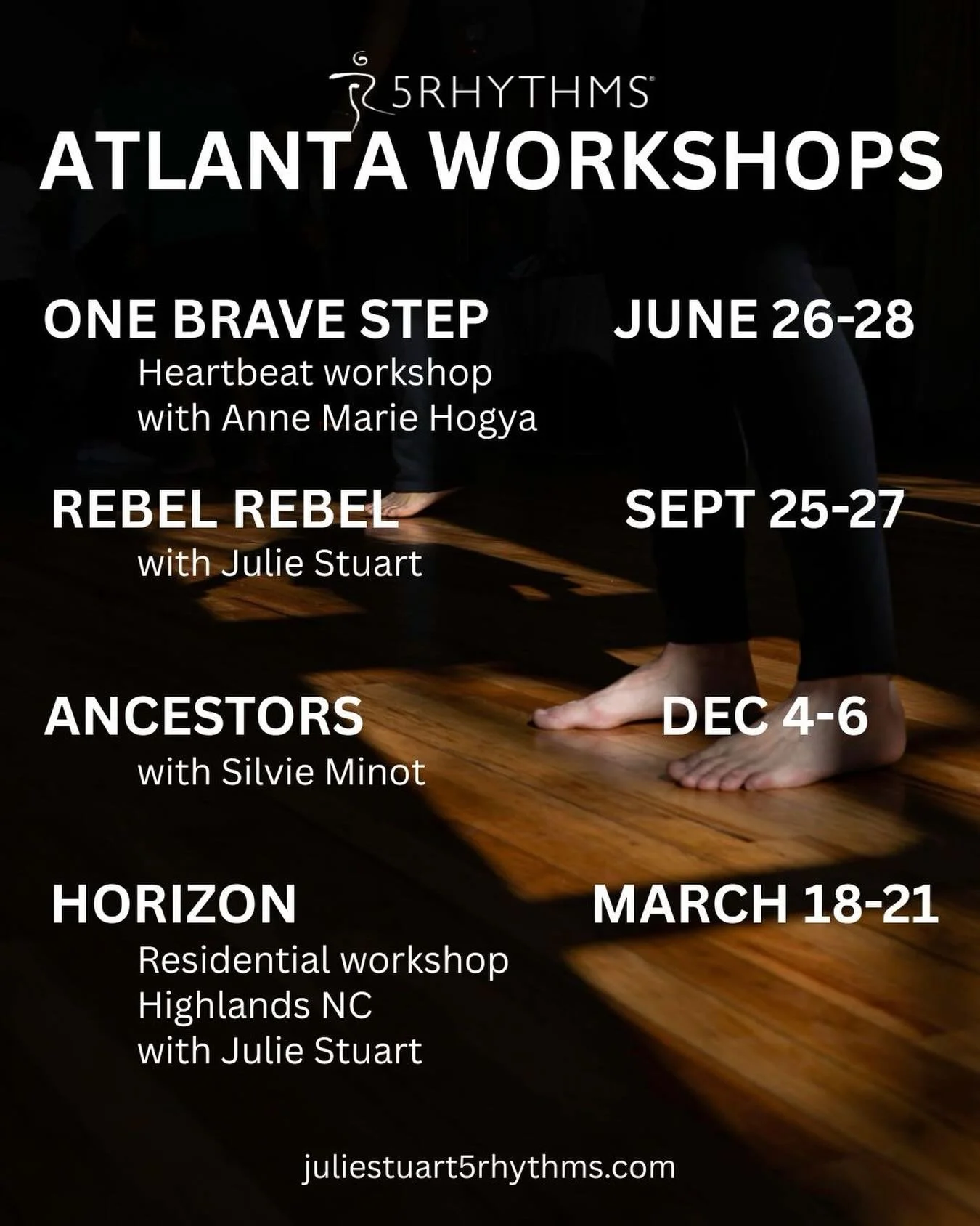 hey Atlanta &amp; beyond, so excited to roll this calendar out. Have wanted to get us on a quarterly schedule for workshops and here we are. 

Delicious opportunities to take your dance practice deeper with a variety of teachers at the helm bringing 