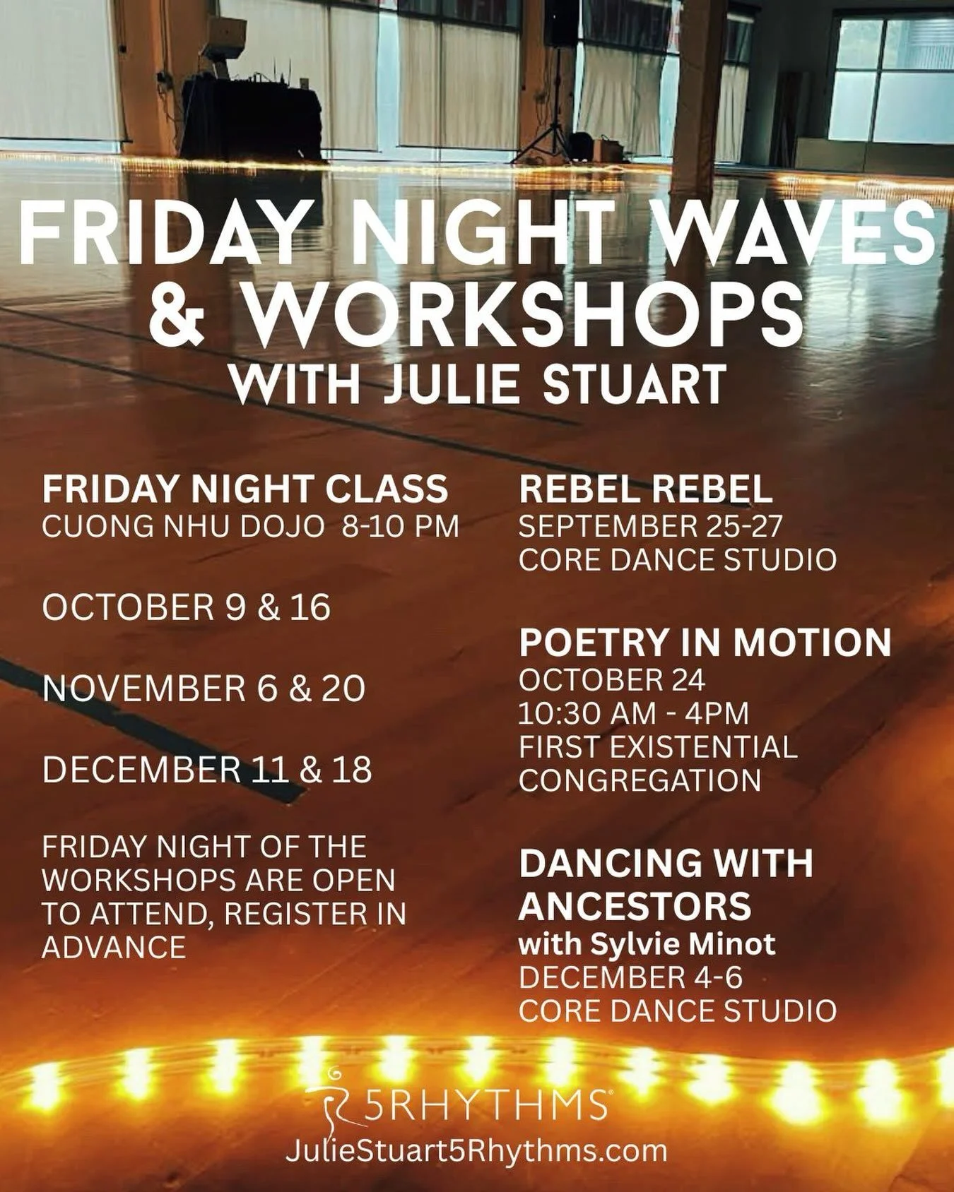 SAVE this image. Put the dates on your calendar for my dances through the end of 2026. We&rsquo;re scaling back to twice/month Fridays. The dojo needs their space once/month and I&rsquo;ve got some other offerings I want to roll out like the one day 