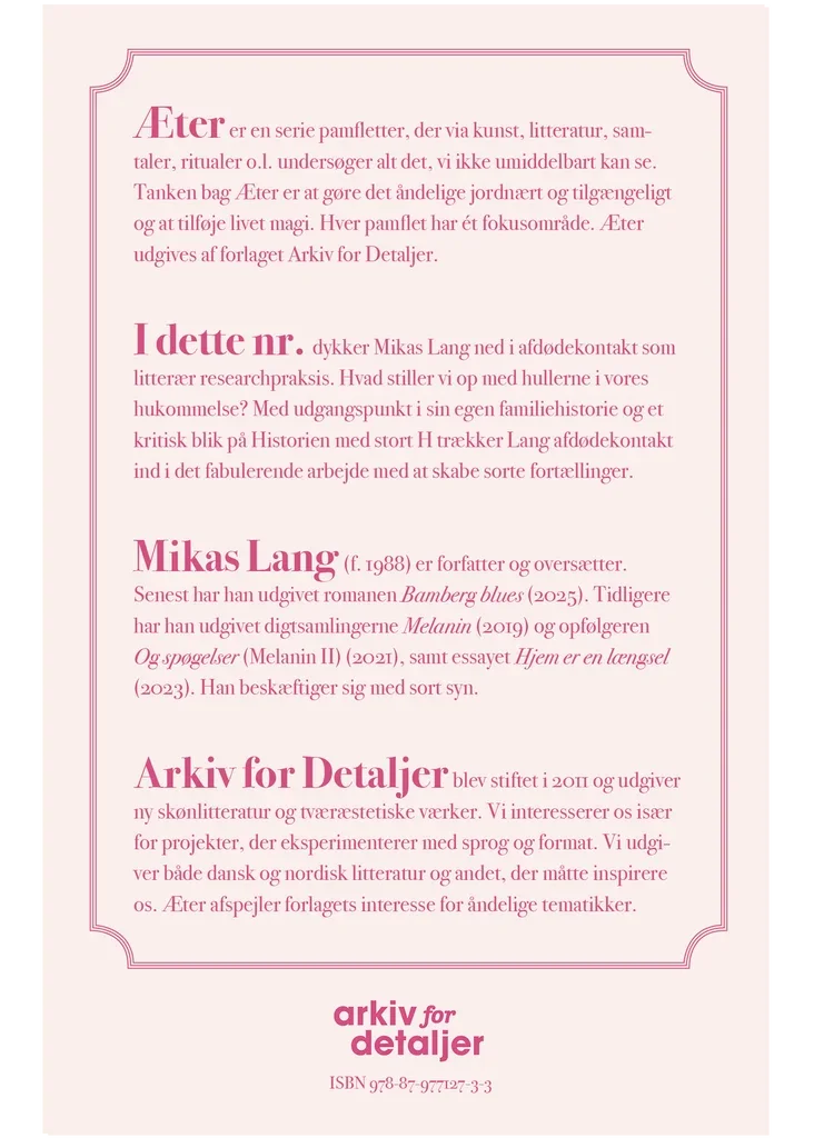 Bagsiden af Æter nr. 13, Det fabulerende & de døde af Mikas Lang