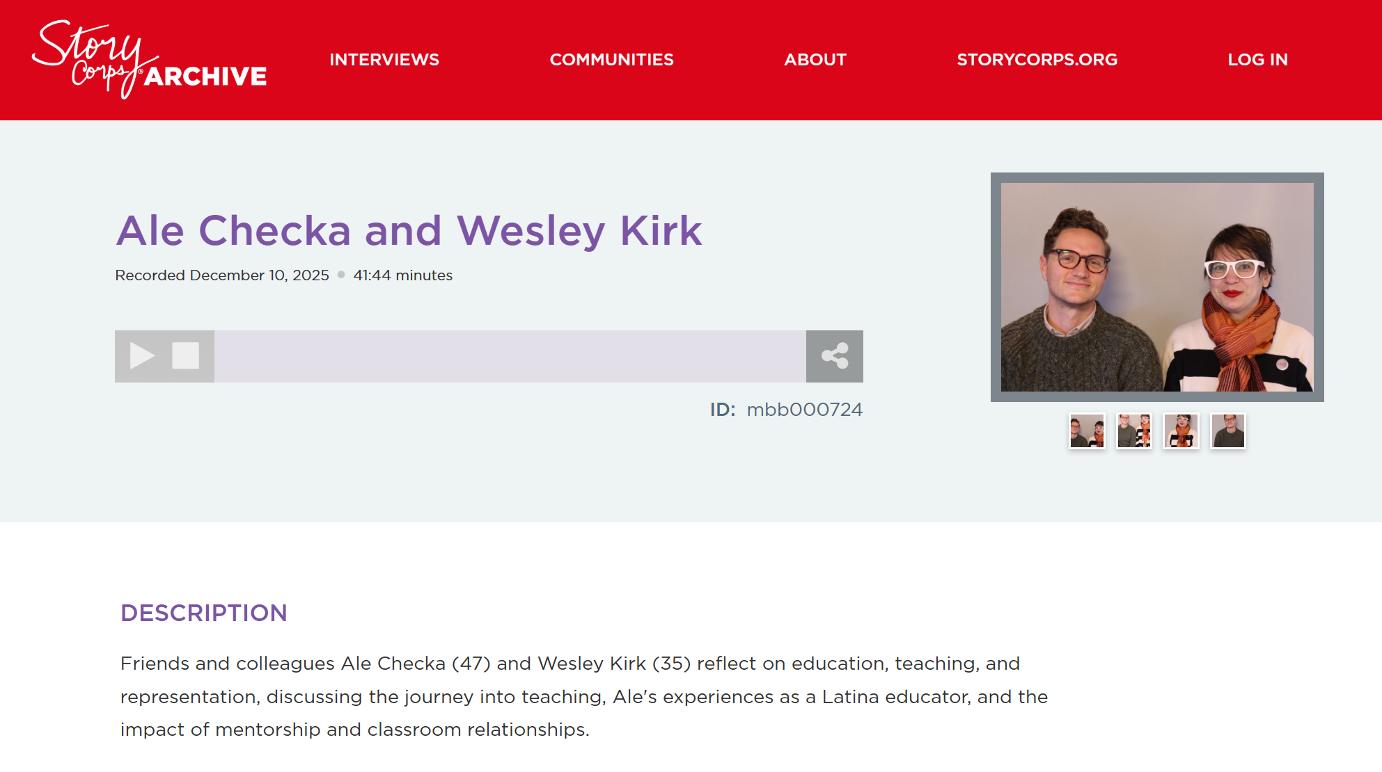 Ale Checka &amp; Wesley Kirk at Story Corps Archive