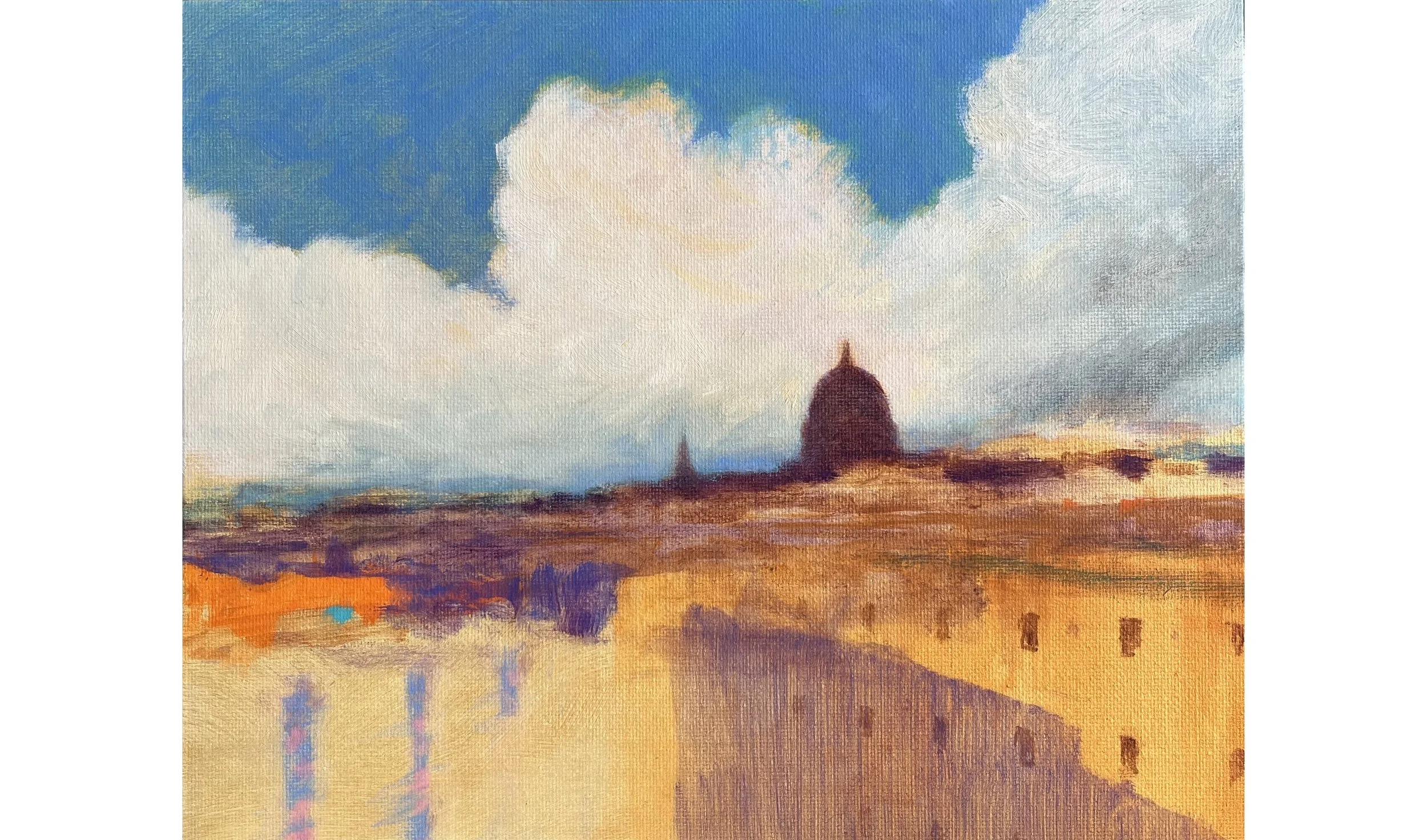 Windy Day Over the City oil on canvas 20 x 25cm